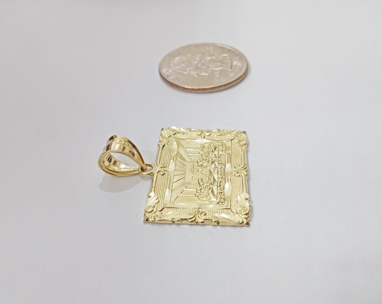 Real 10k Gold Square Pendant Last Supper Charm 10kt Yellow Gold - GoldenlinQ