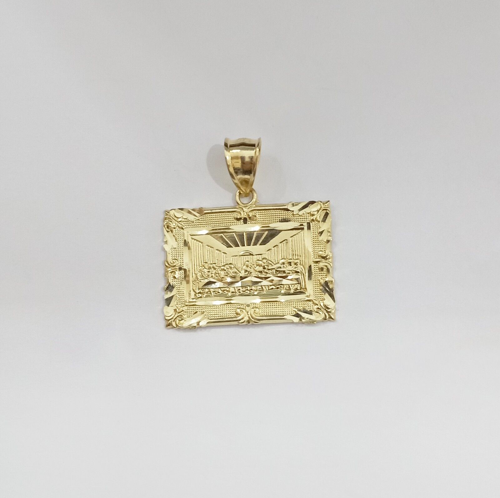 Real 10k Gold Square Pendant Last Supper Charm 10kt Yellow Gold - GoldenlinQ