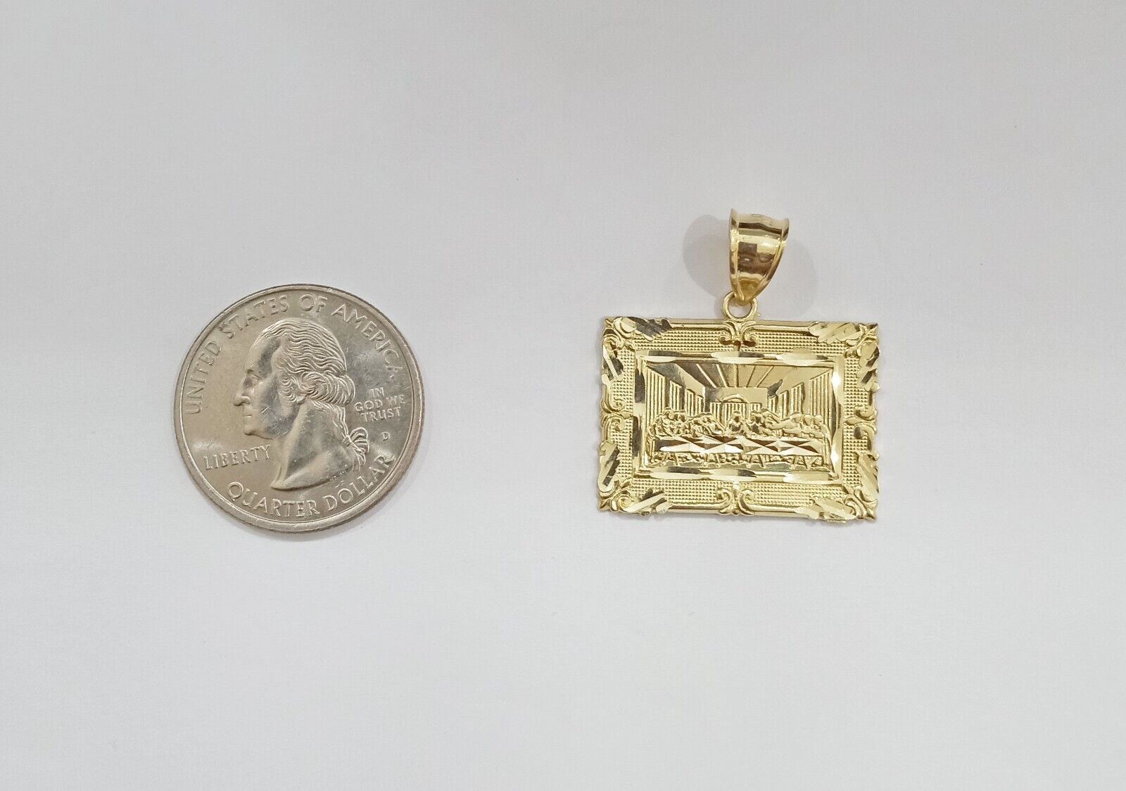 Real 10k Gold Square Pendant Last Supper Charm 10kt Yellow Gold - GoldenlinQ