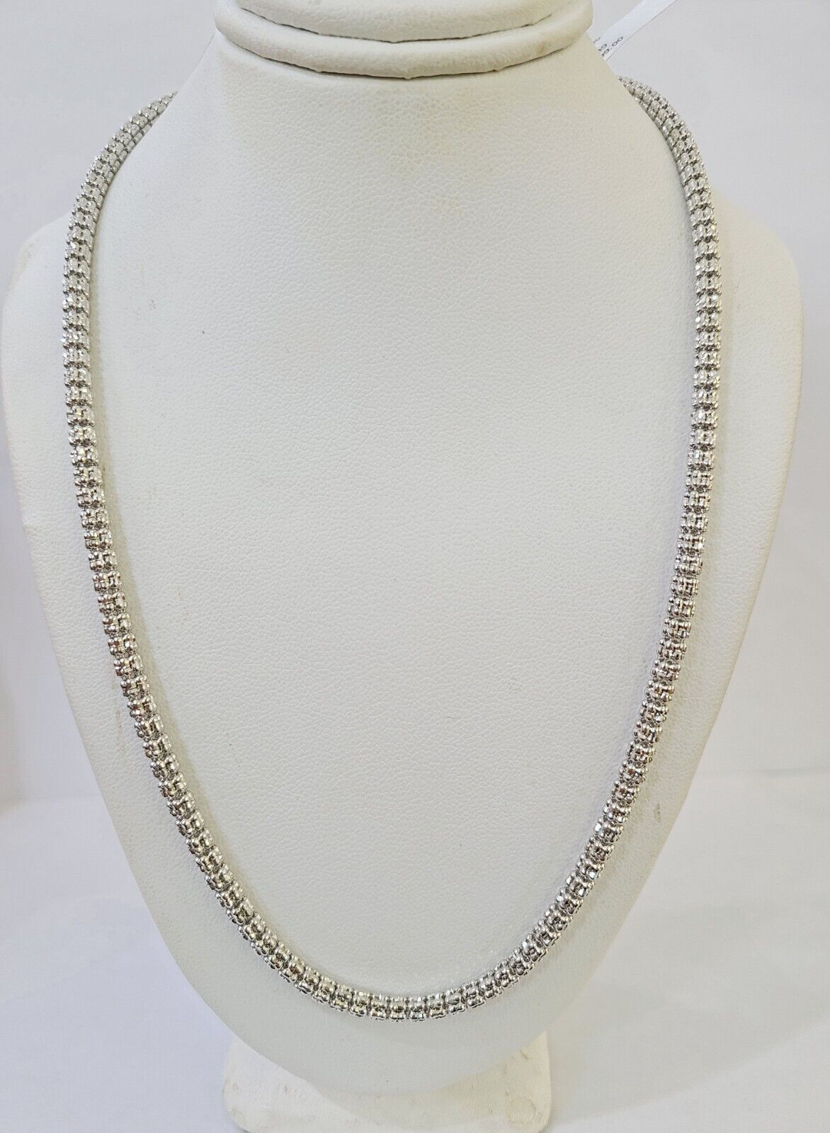 Real 10k Iced Bead Chain White Gold 4mm 24" Necklace Men Women Real Genuine - GoldenlinQ