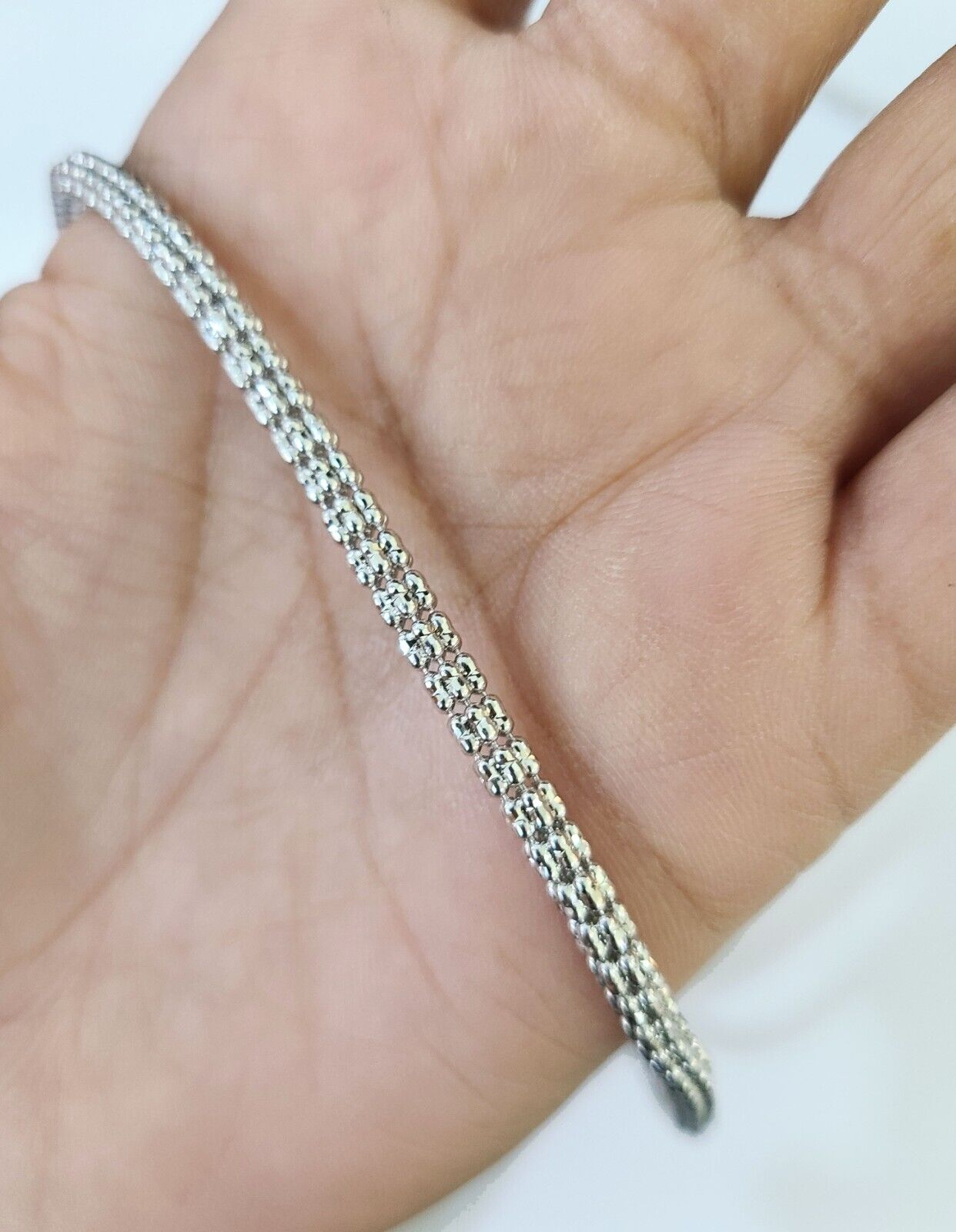 Real 10k Iced Bead Chain White Gold 4mm 24" Necklace Men Women Real Genuine - GoldenlinQ
