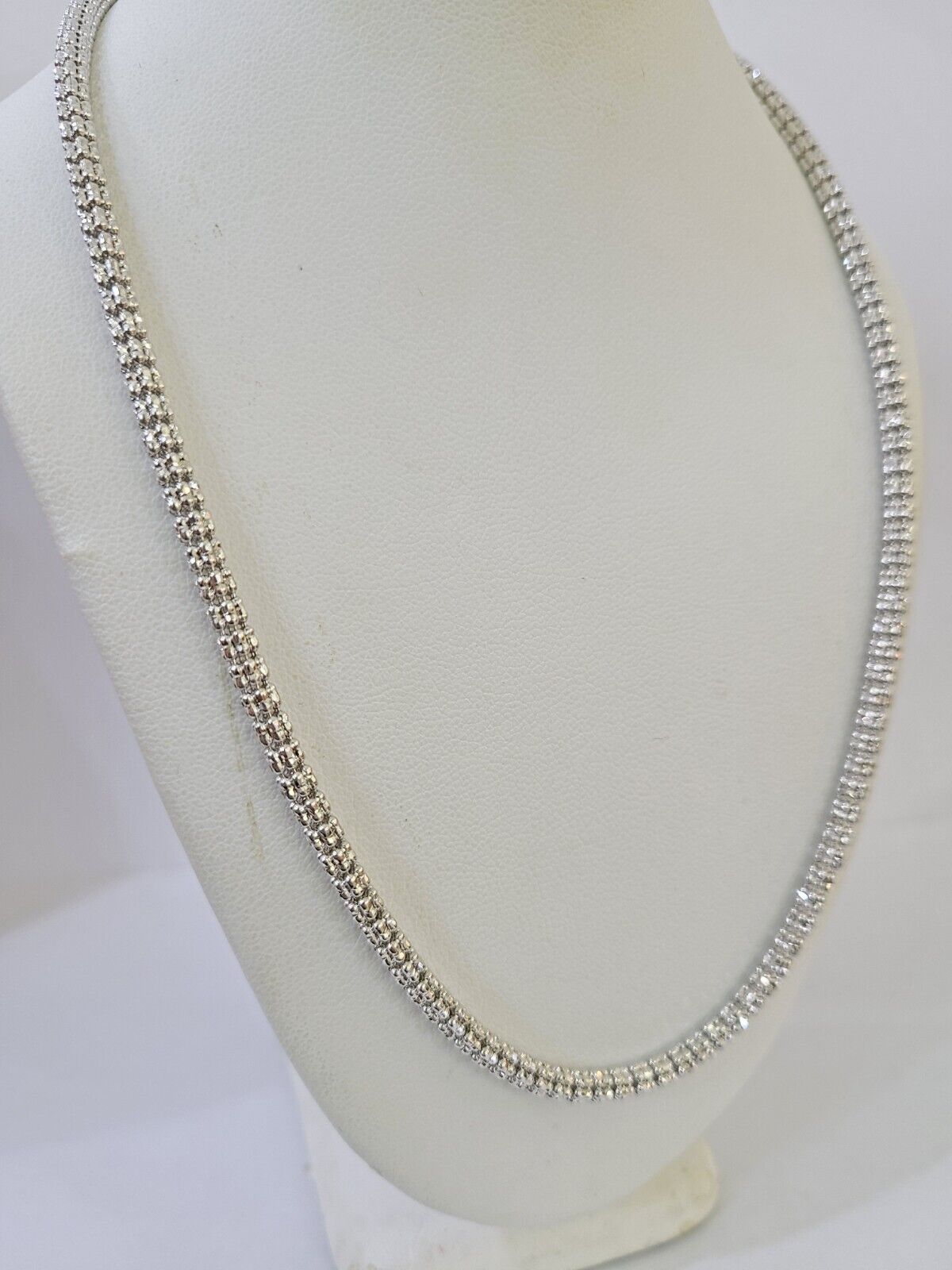 Real 10k Iced Bead Chain White Gold 4mm 24" Necklace Men Women Real Genuine - GoldenlinQ