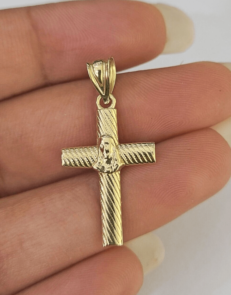 Real 10K Jesus Cross Pendant 1" Yellow Gold Charm Genuine - GoldenlinQ