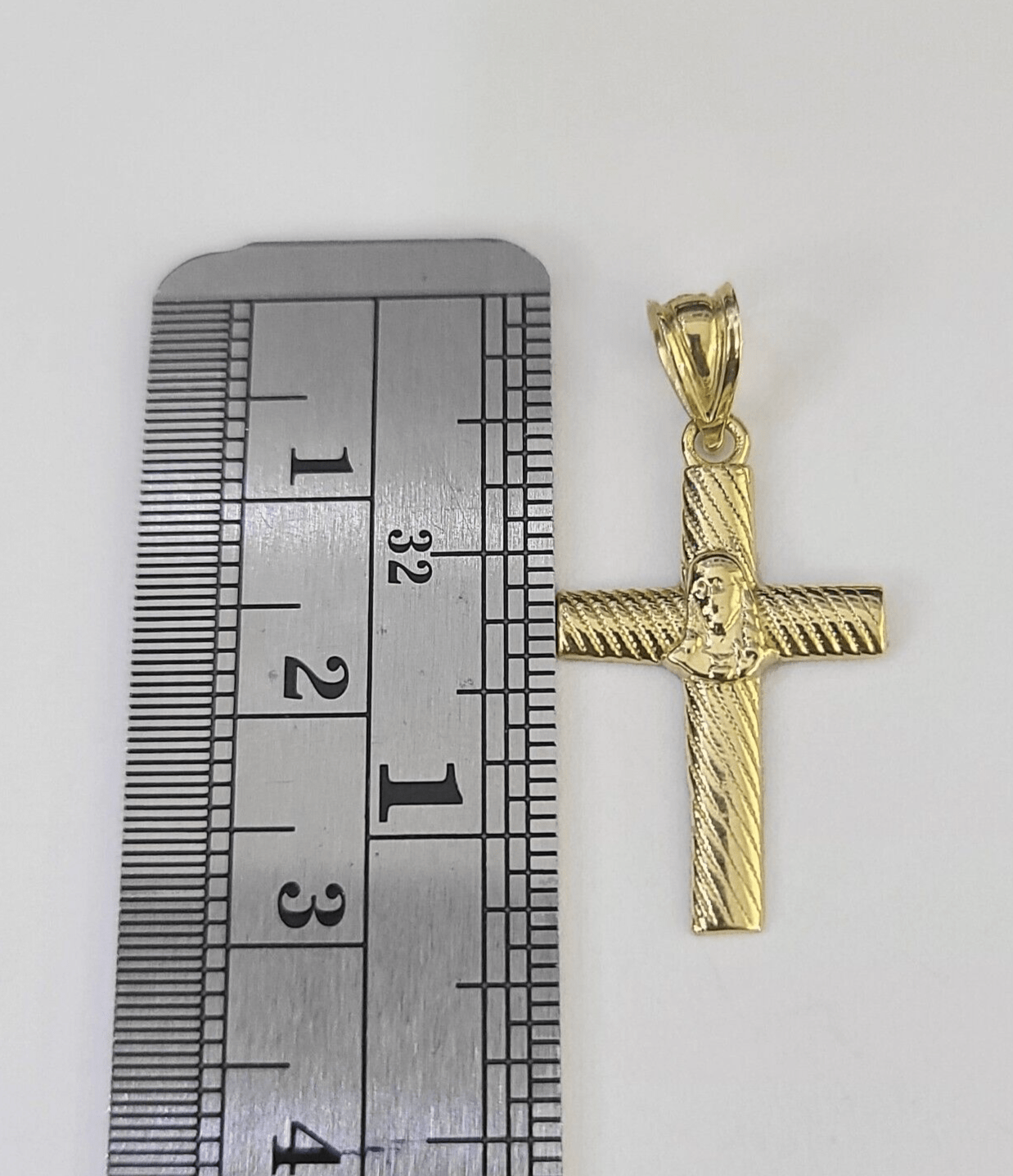 Real 10K Jesus Cross Pendant 1" Yellow Gold Charm Genuine - GoldenlinQ
