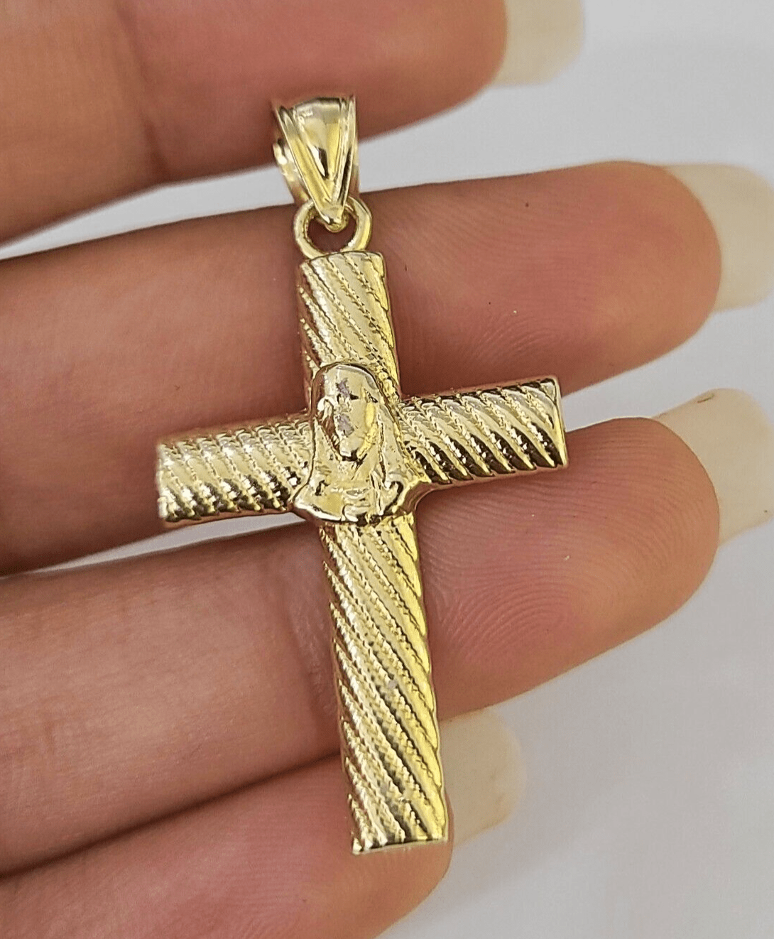 Real 10K Jesus Cross Pendant 1.5" Yellow Gold Charm Genuine - GoldenlinQ