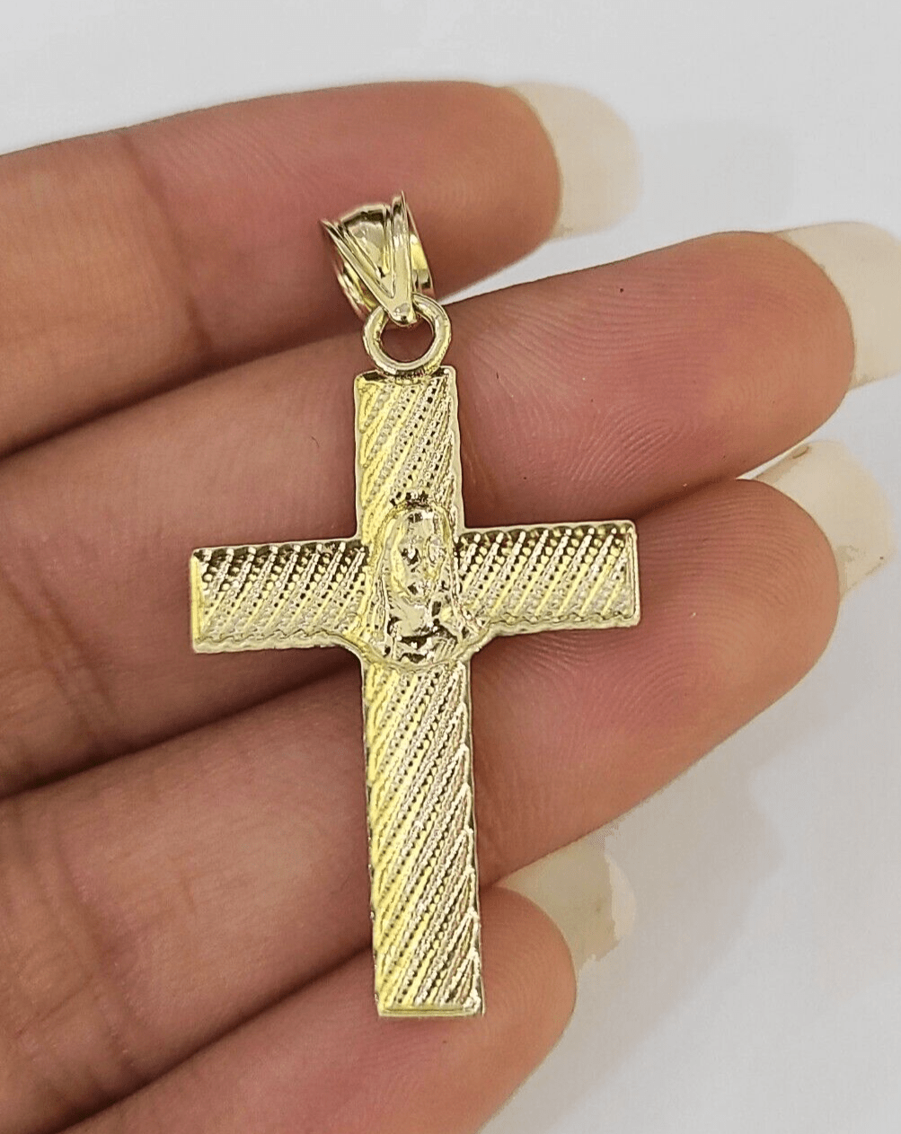 Real 10K Jesus Cross Pendant 1.5" Yellow Gold Charm Genuine - GoldenlinQ