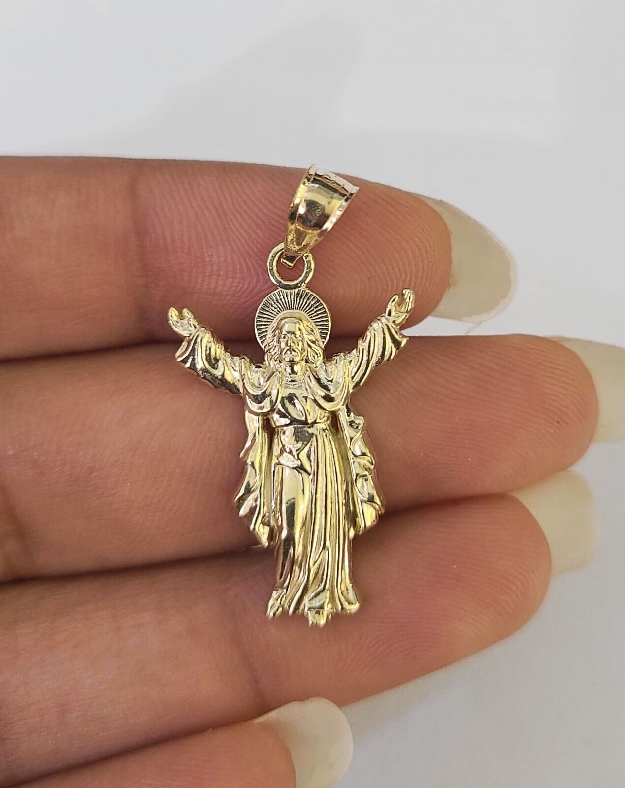 Real 10K Jesus Full Body Pendant Charm Genuine Religious Yellow Gold - GoldenlinQ