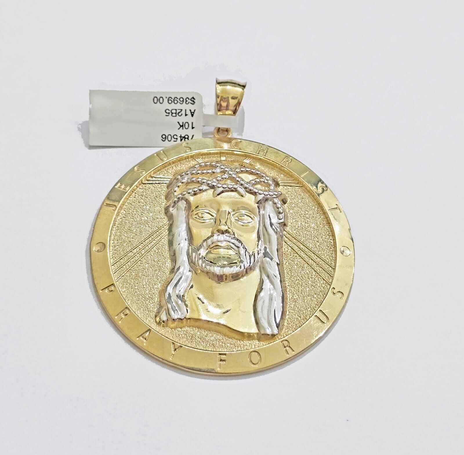 Real 10k Jesus head Charm pendant Mens 2.5 Inch Circular charm Real 10kt - GoldenlinQ