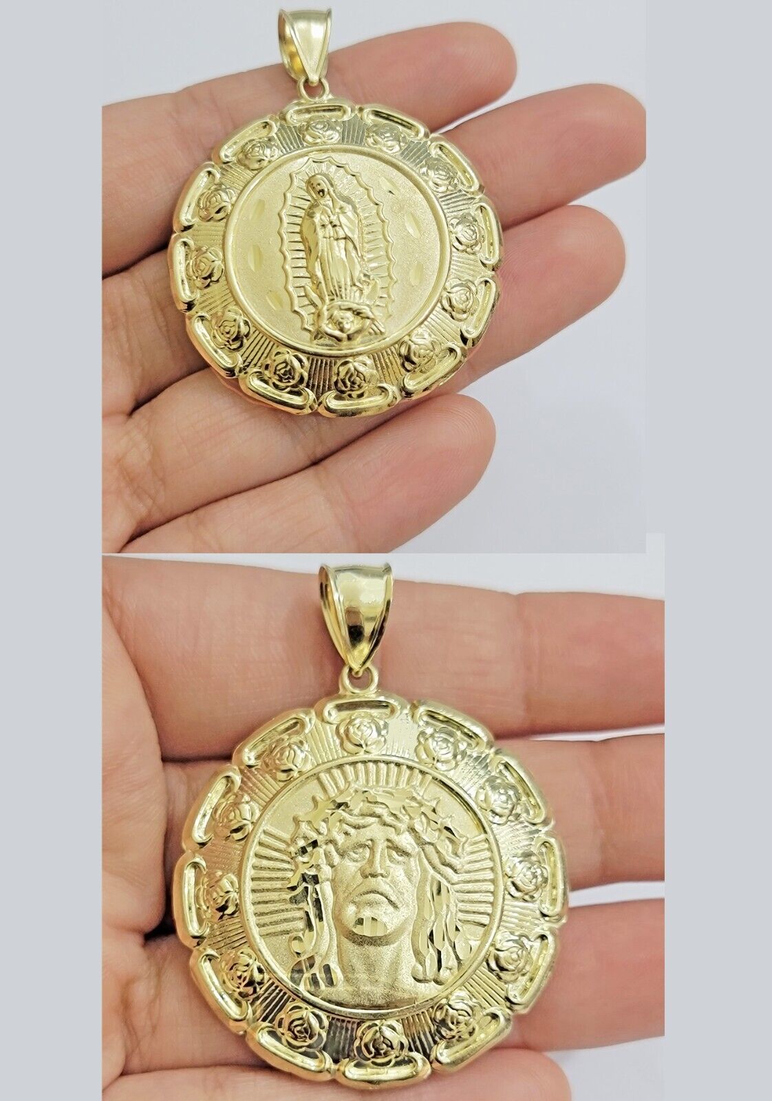 Real 10k Jesus Virgin Mary Charm Pendant Yellow Gold For 10kt Chain Necklace New - GoldenlinQ