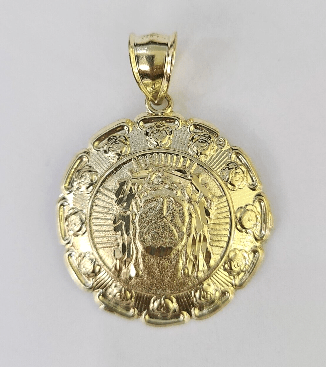 Real 10K Jesus Virgin Mary Pendent Charm 10kt yellow Gold 1.5" Guadalupe - GoldenlinQ