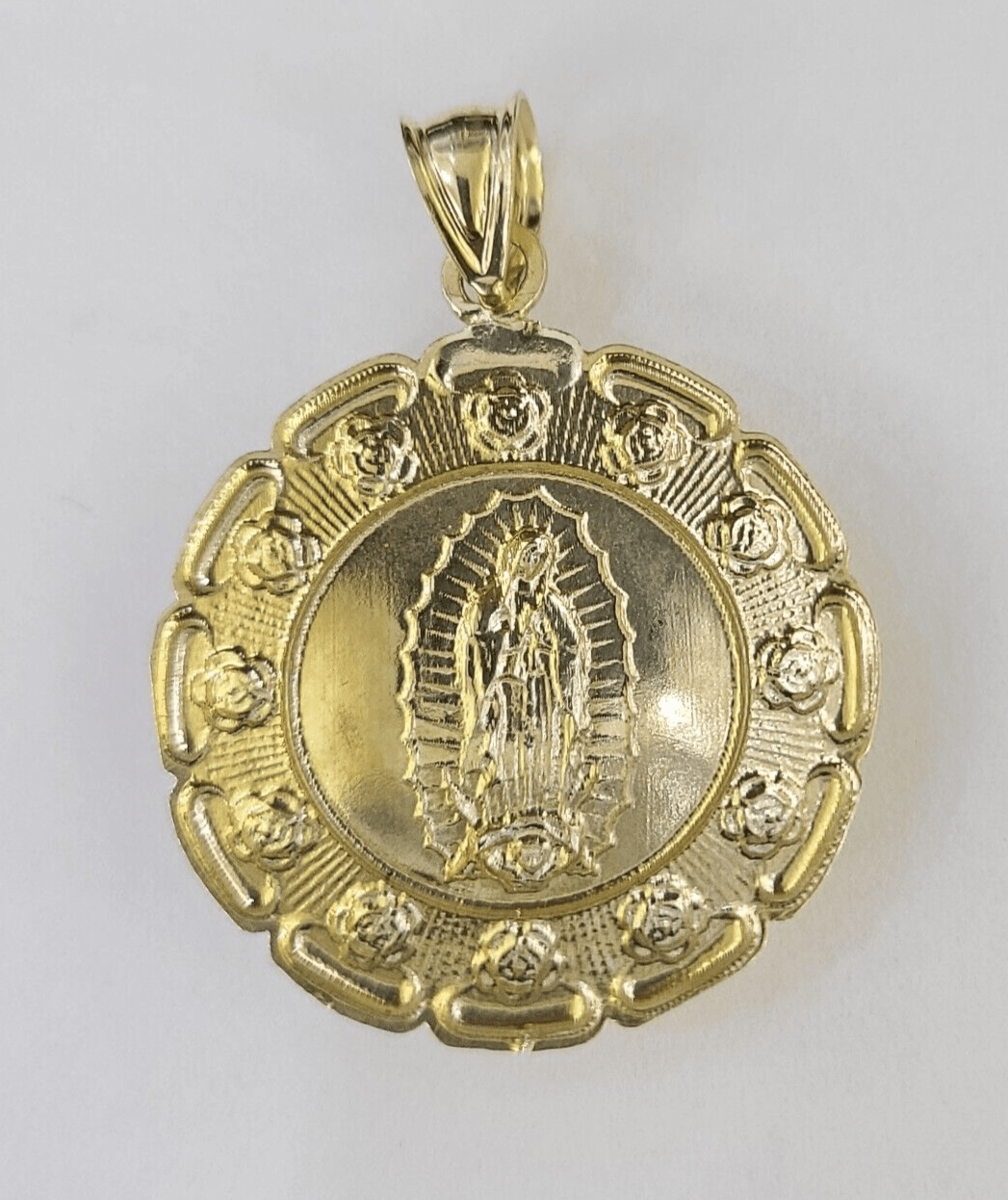 Real 10K Jesus Virgin Mary Pendent Charm 10kt yellow Gold Guadalupe - GoldenlinQ