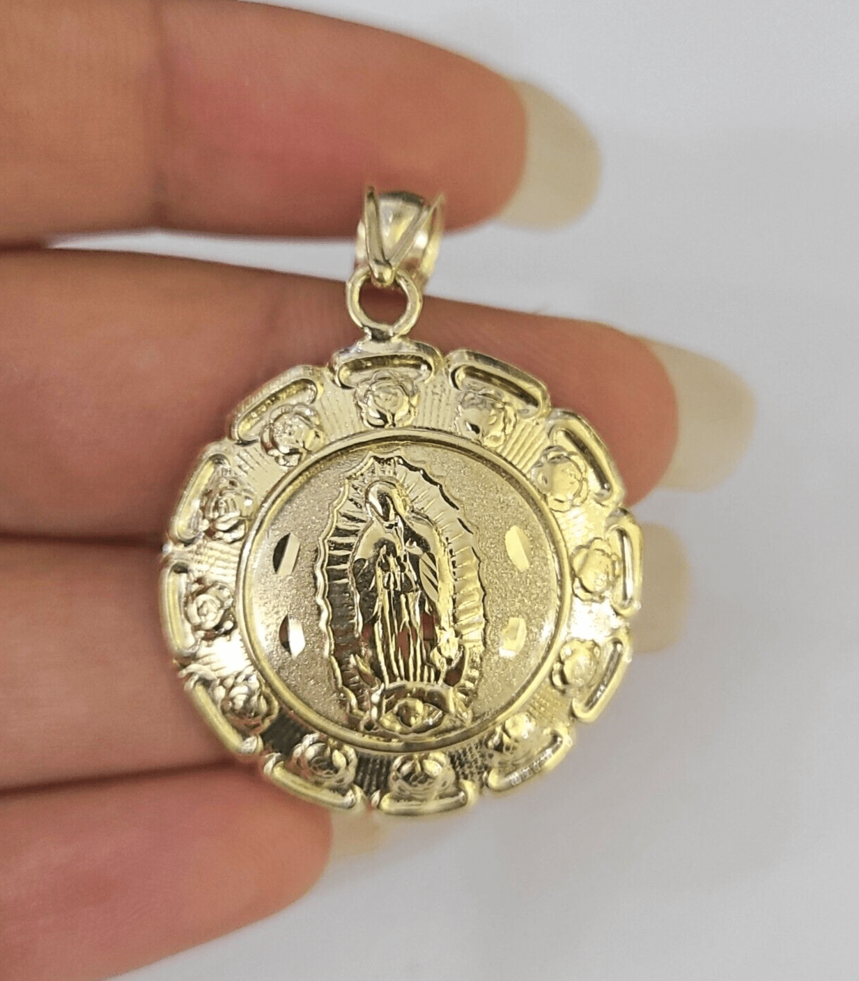 Real 10K Jesus Virgin Mary Pendent Charm 10kt yellow Gold Guadalupe - GoldenlinQ