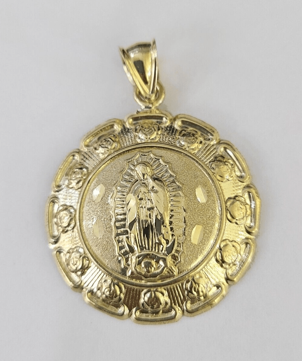 Real 10K Jesus Virgin Mary Pendent Charm 10kt yellow Gold Guadalupe - GoldenlinQ