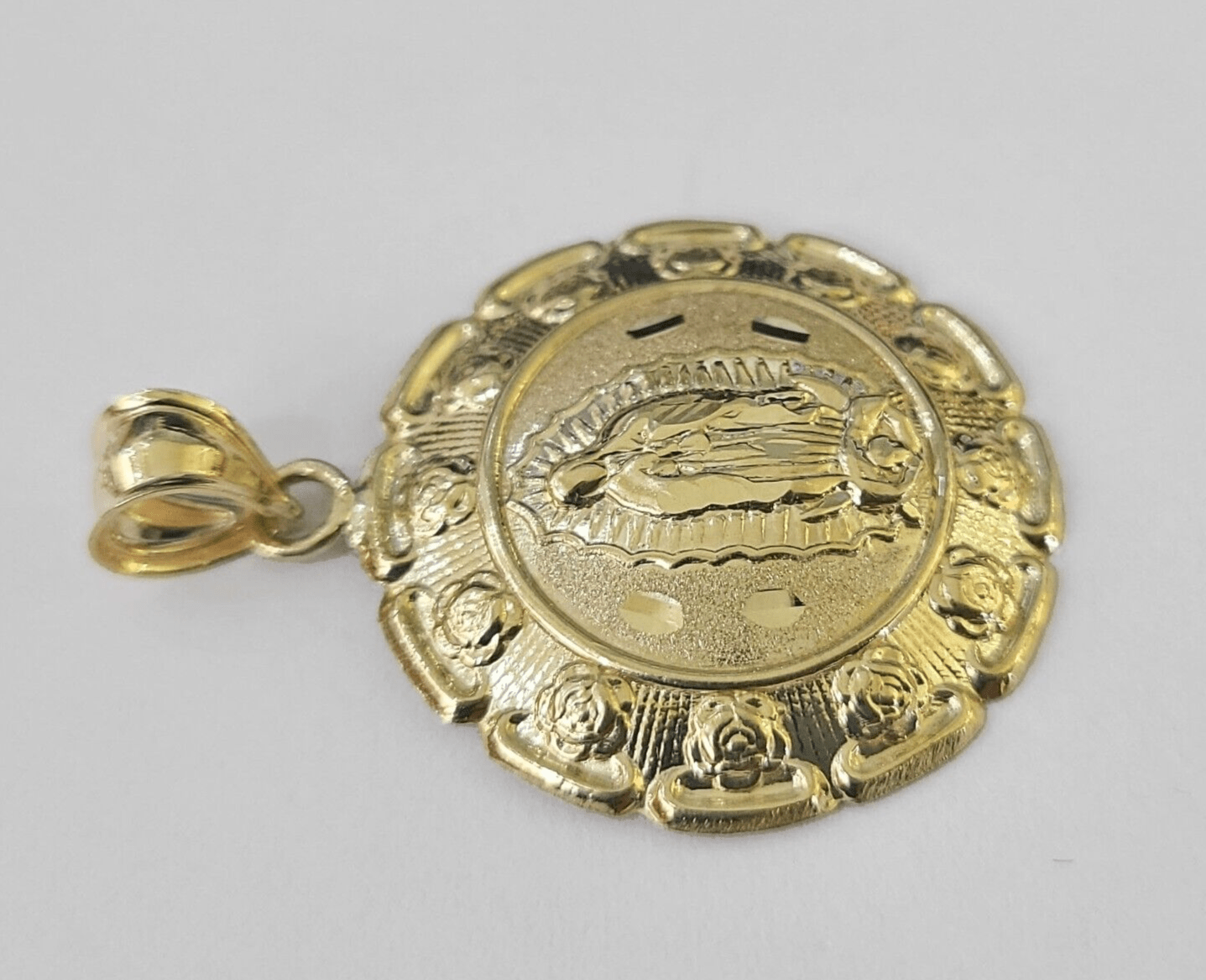 Real 10K Jesus Virgin Mary Pendent Charm 10kt yellow Gold Guadalupe - GoldenlinQ