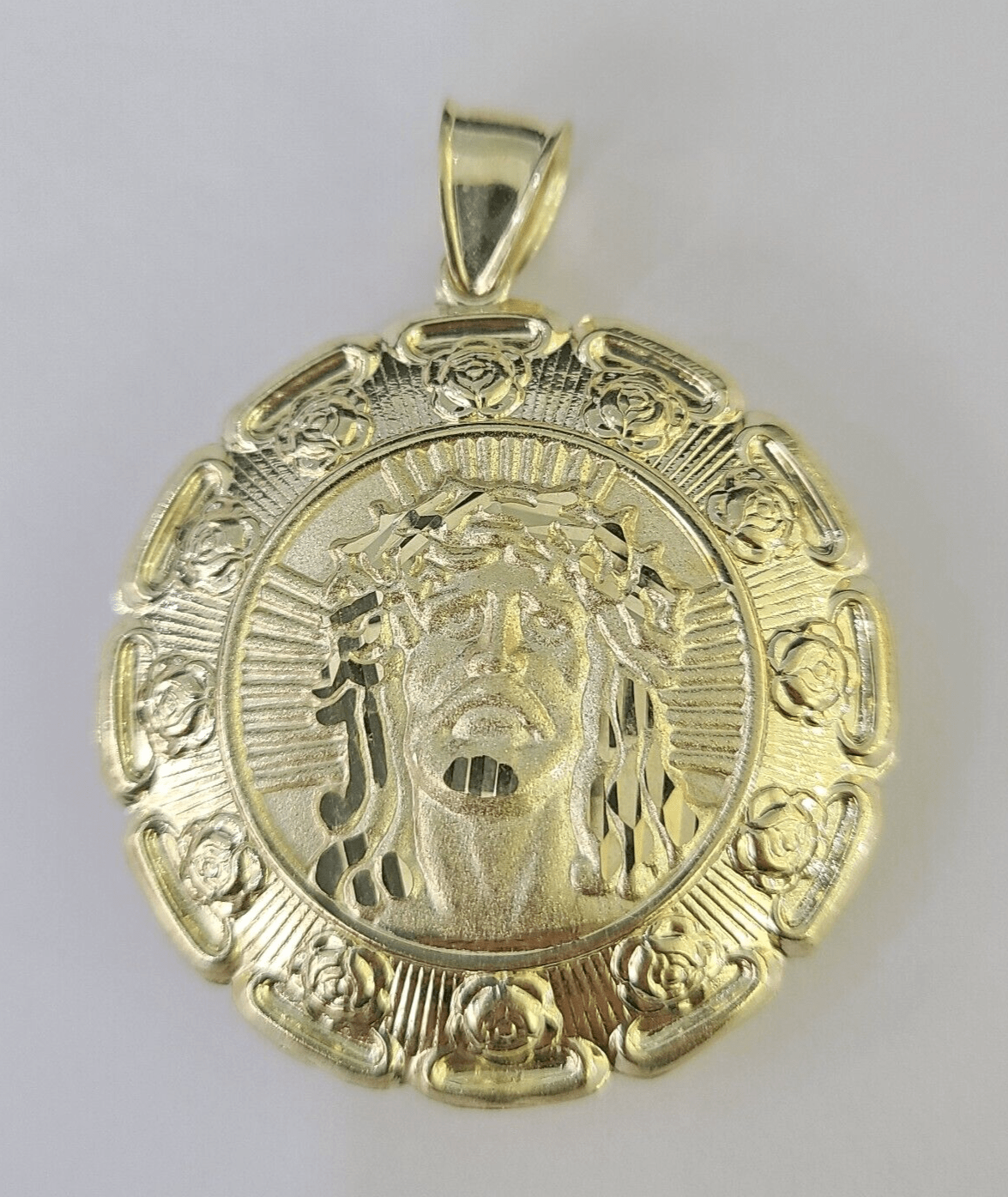 Real 10K Jesus Virgin Mary Pendent Charm Two Sided 10kt yellow Gold 2" Guadalupe - GoldenlinQ