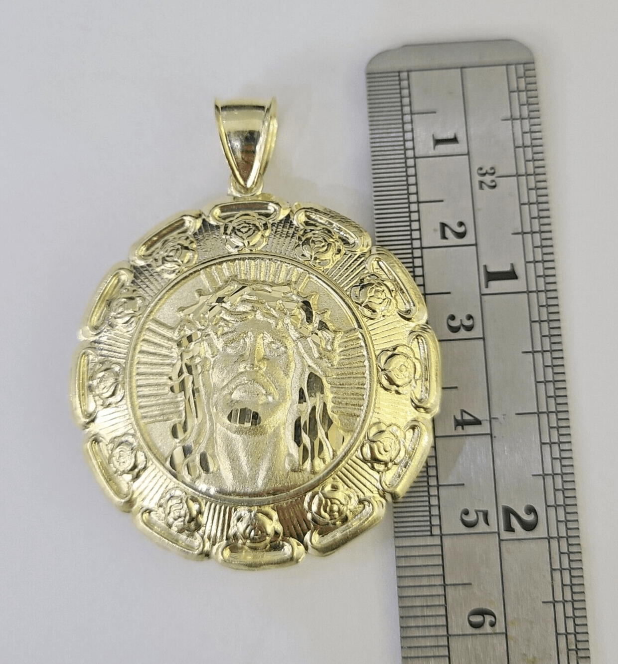 Real 10K Jesus Virgin Mary Pendent Charm Two Sided 10kt yellow Gold 2" Guadalupe - GoldenlinQ