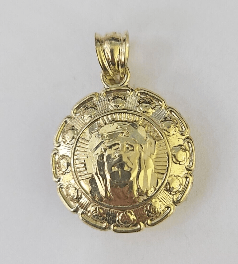 Real 10K Jesus Virgin Mary Pendent Charm Two Sided yellow Gold 1" Guadalupe - GoldenlinQ