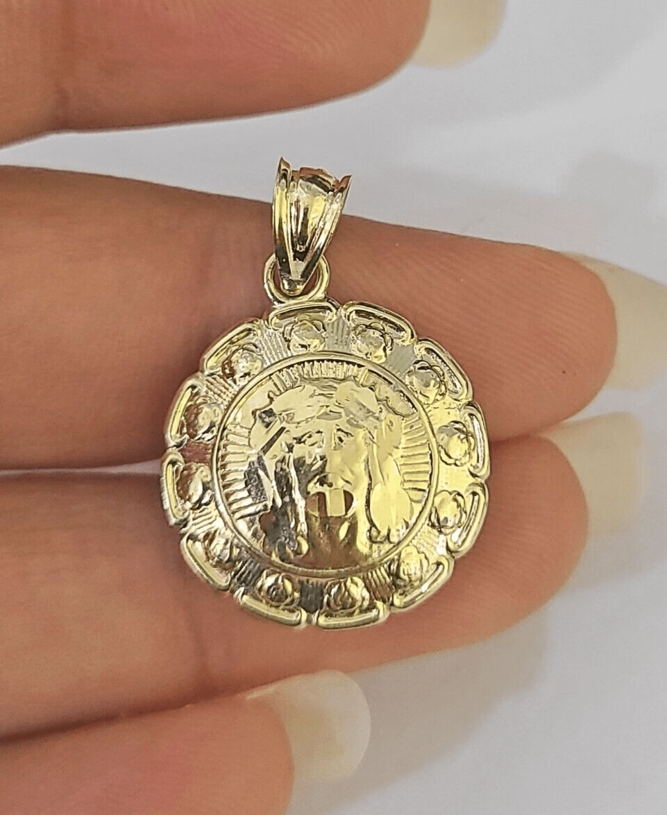 Real 10K Jesus Virgin Mary Pendent Charm Two Sided yellow Gold 1" Guadalupe - GoldenlinQ