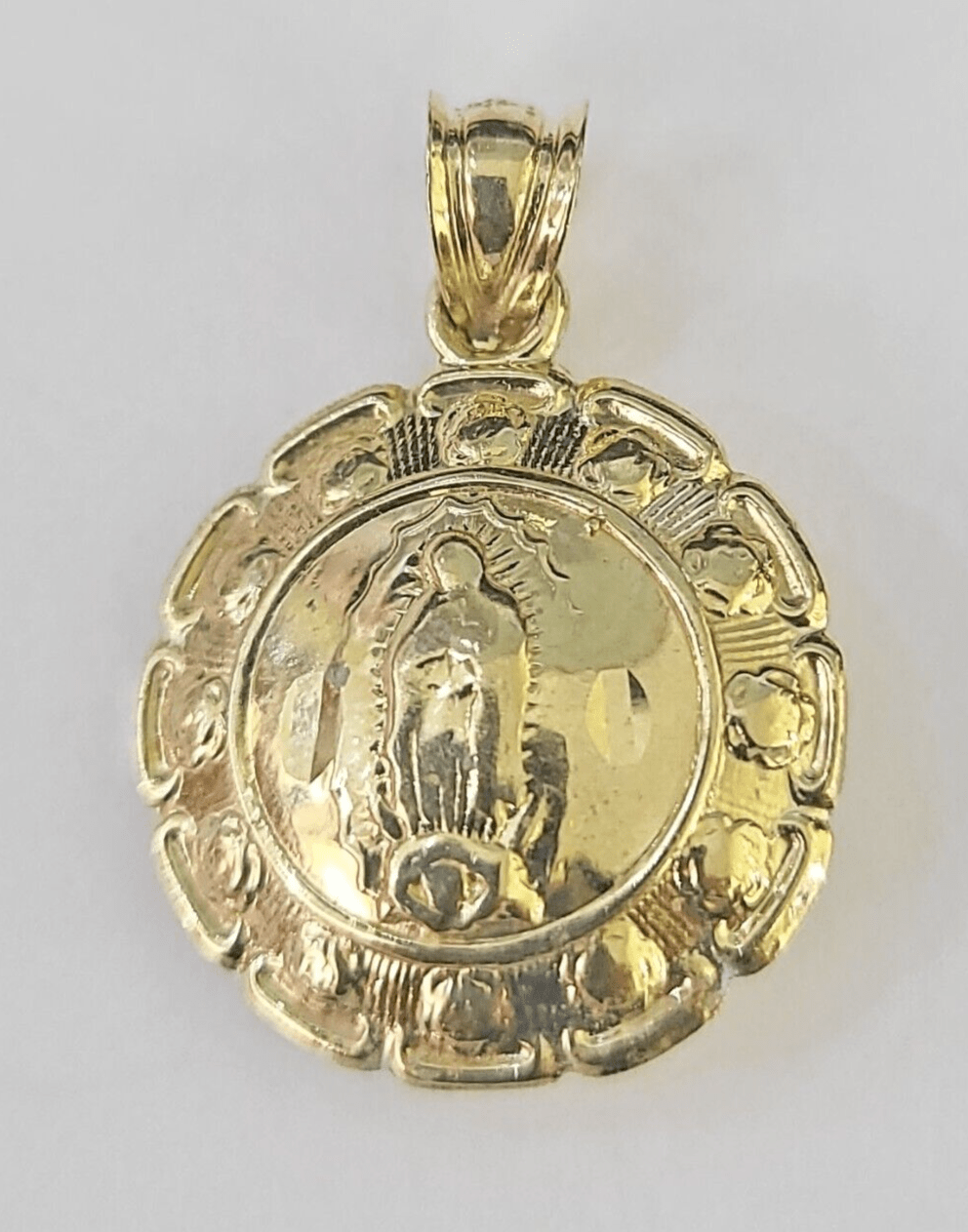 Real 10K Jesus Virgin Mary Pendent Charm Two Sided yellow Gold 1" Guadalupe - GoldenlinQ