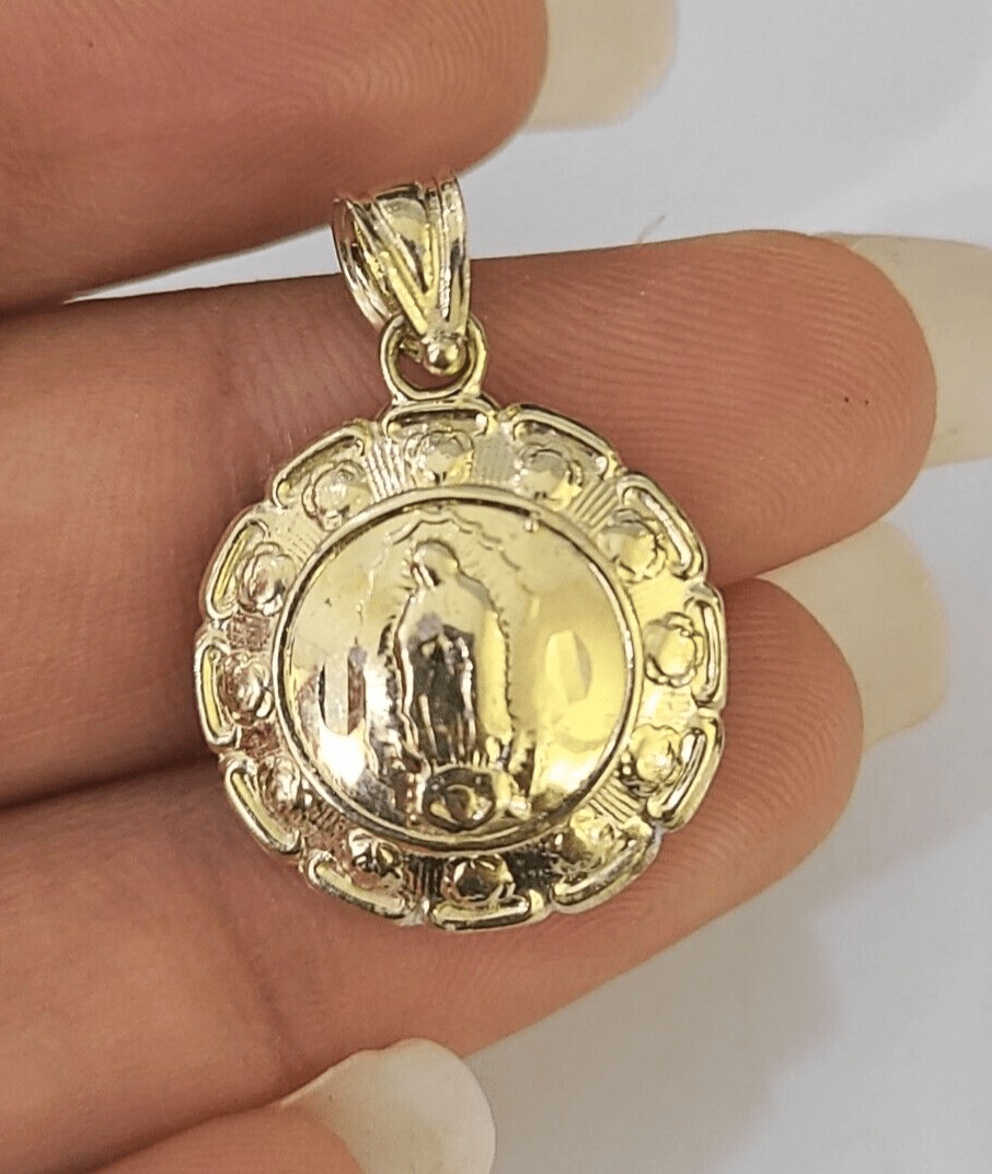 Real 10K Jesus Virgin Mary Pendent Charm Two Sided yellow Gold 1" Guadalupe - GoldenlinQ