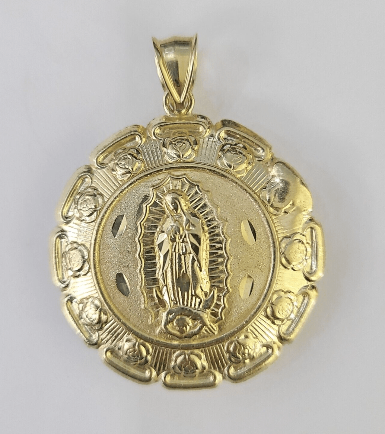Real 10K Jesus Virgin Mary Pendent Charm Two Sided yellow Gold 1.5" Guadalupe - GoldenlinQ