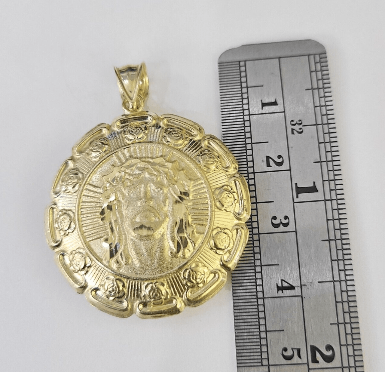 Real 10K Jesus Virgin Mary Pendent Charm Two Sided yellow Gold 1.5" Guadalupe - GoldenlinQ