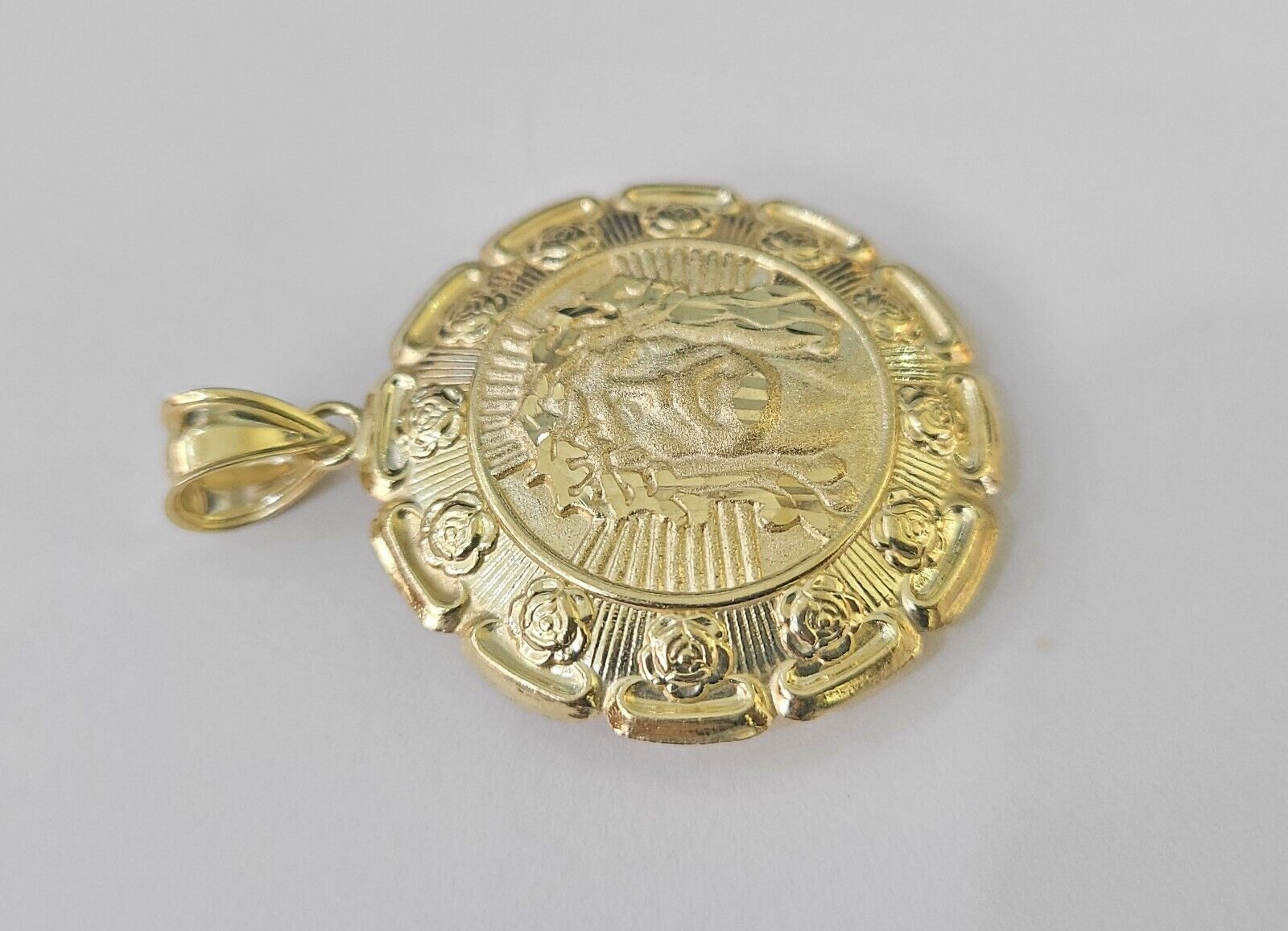 Real 10K Jesus Virgin Mary Pendent Charm Two Sided yellow Gold 1.5" Guadalupe - GoldenlinQ