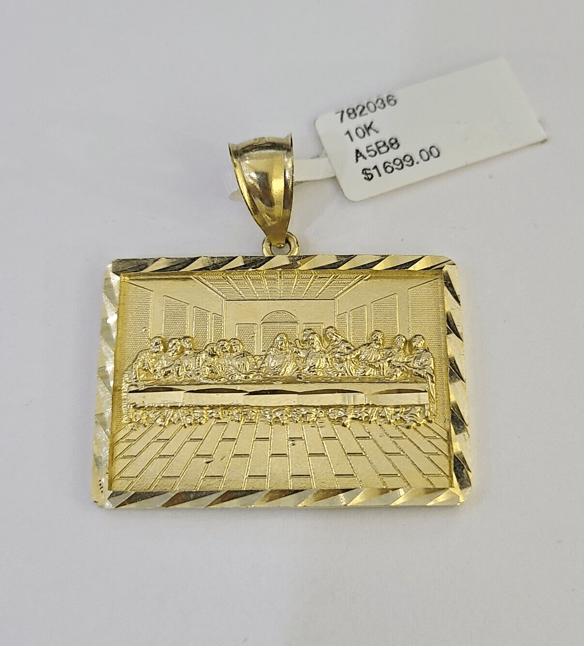 Real 10k Last Supper Pendant Charm Yellow Gold 1.25" Diamond Cut Genuine - GoldenlinQ