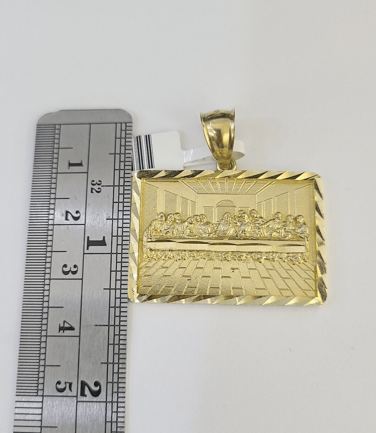 Real 10k Last Supper Pendant Charm Yellow Gold 1.25" Diamond Cut Genuine - GoldenlinQ