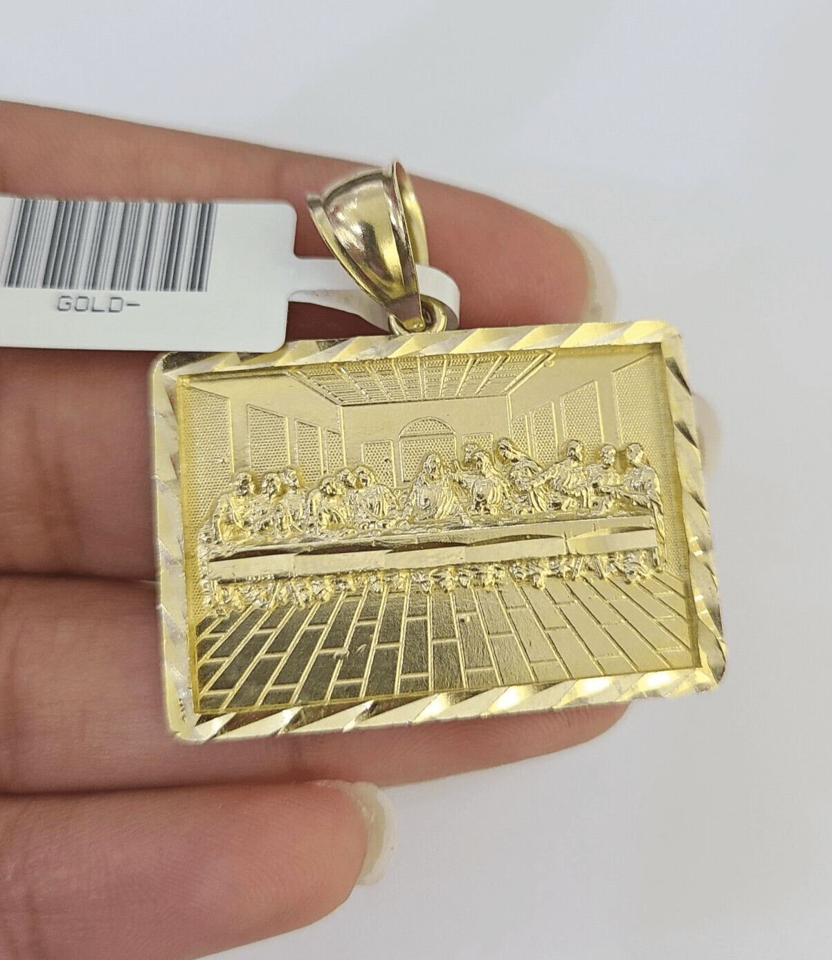 Real 10k Last Supper Pendant Charm Yellow Gold 1.25" Diamond Cut Genuine - GoldenlinQ