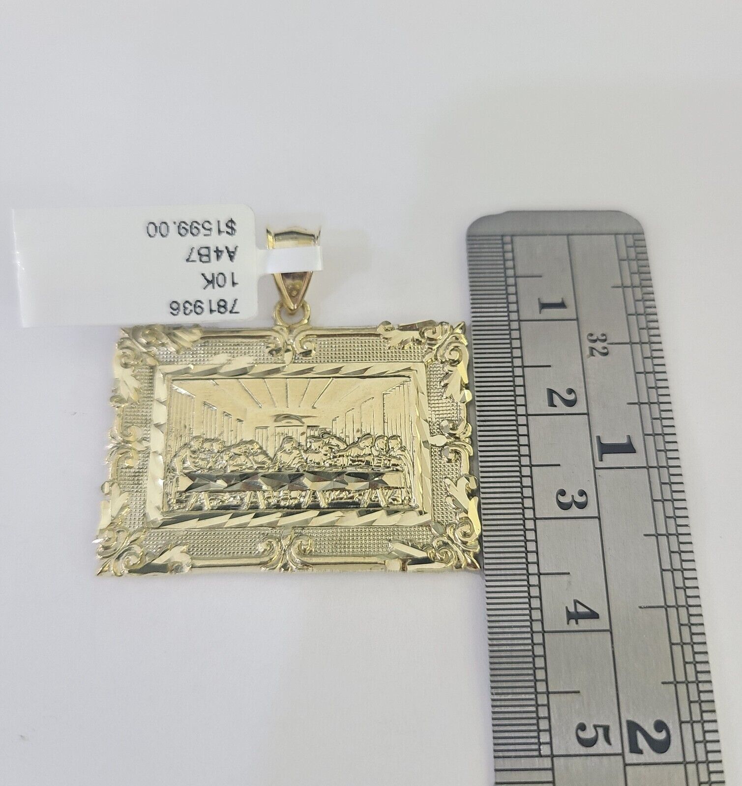 Real 10k Last Supper Pendant Charm Yellow Gold 1.5" Diamond Cut Genuine - GoldenlinQ