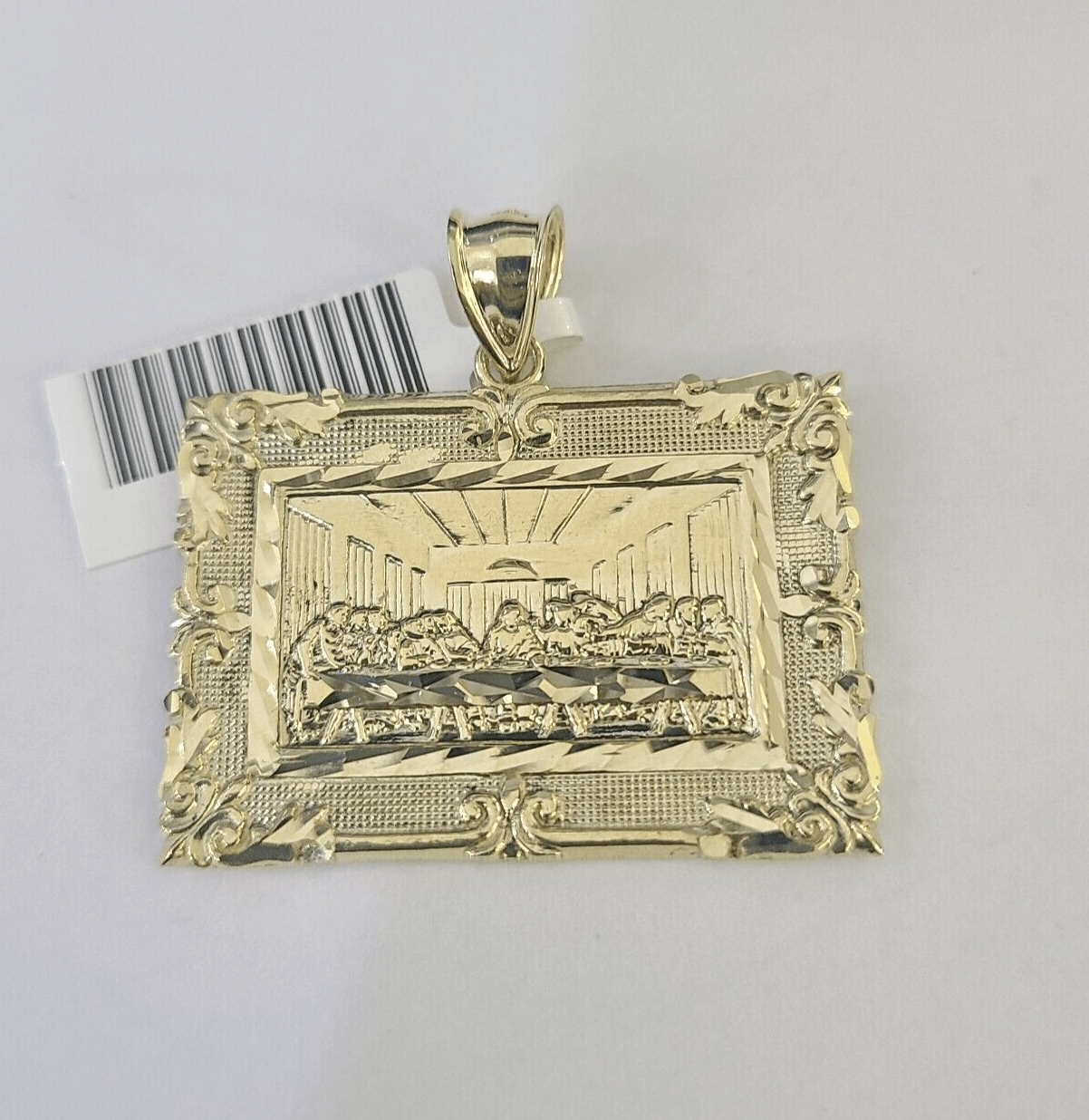 Real 10k Last Supper Pendant Charm Yellow Gold 1.5" Diamond Cut Genuine - GoldenlinQ