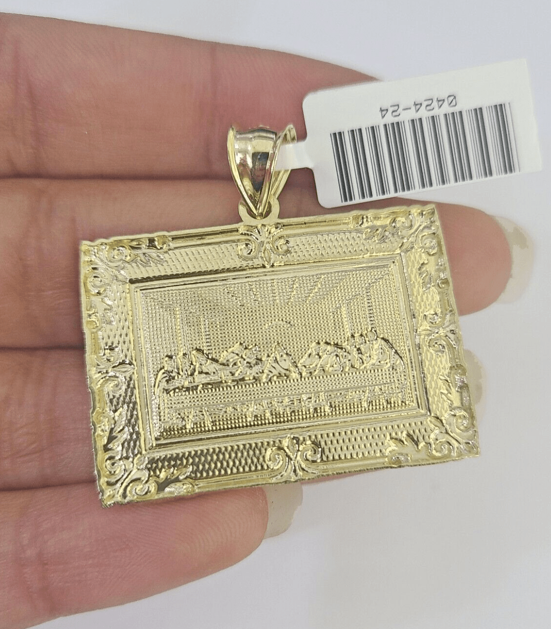 Real 10k Last Supper Pendant Charm Yellow Gold 1.5" Diamond Cut Genuine - GoldenlinQ