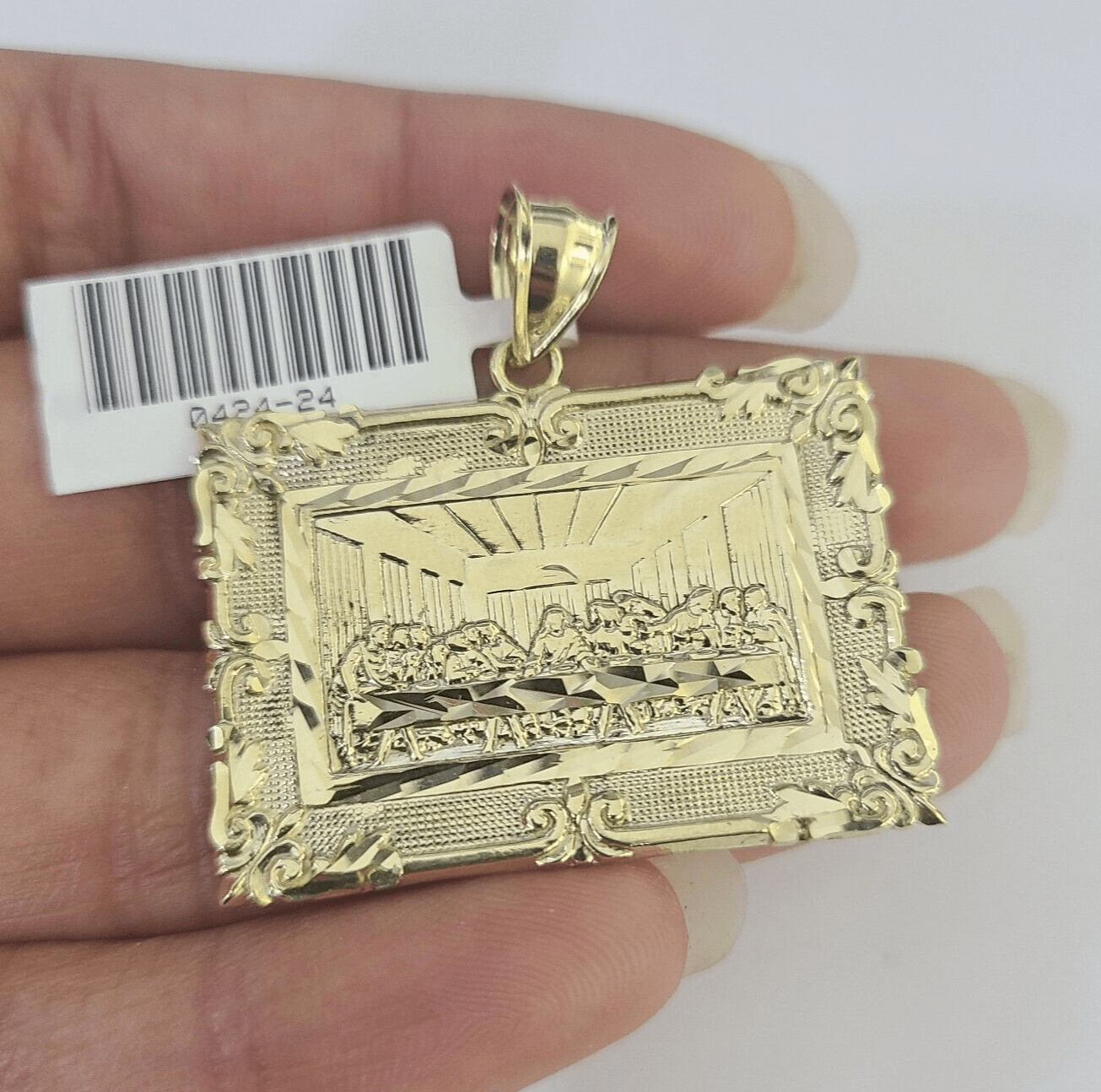 Real 10k Last Supper Pendant Charm Yellow Gold 1.5" Diamond Cut Genuine - GoldenlinQ