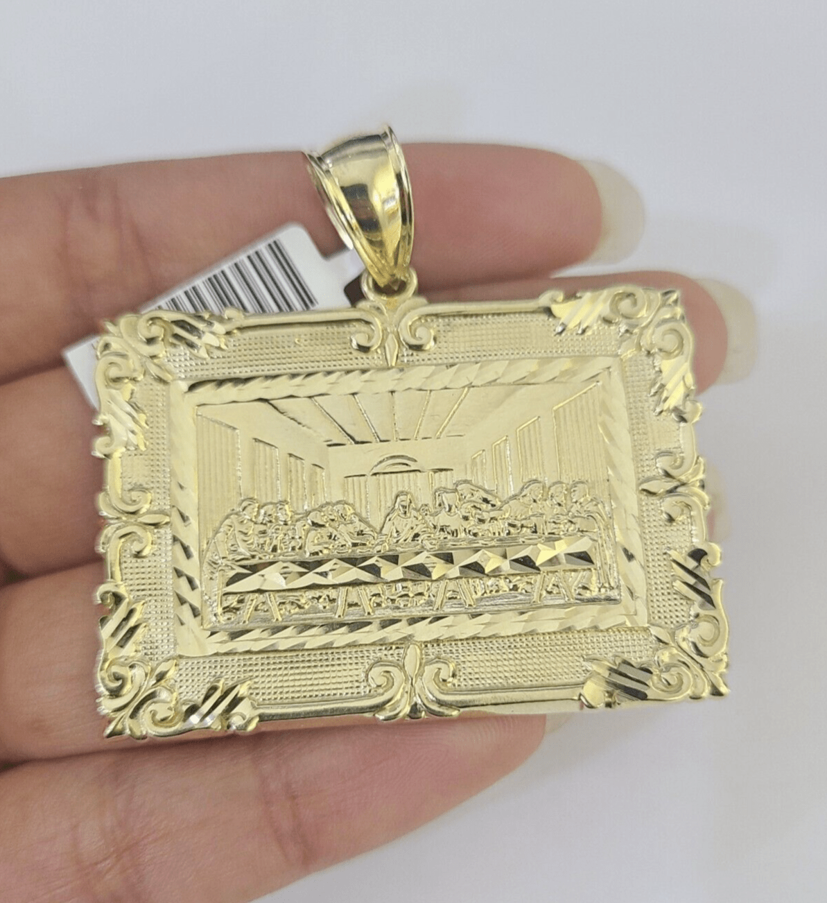 Real 10k Last Supper Pendant Charm Yellow Gold 2" Diamond Cut Genuine - GoldenlinQ