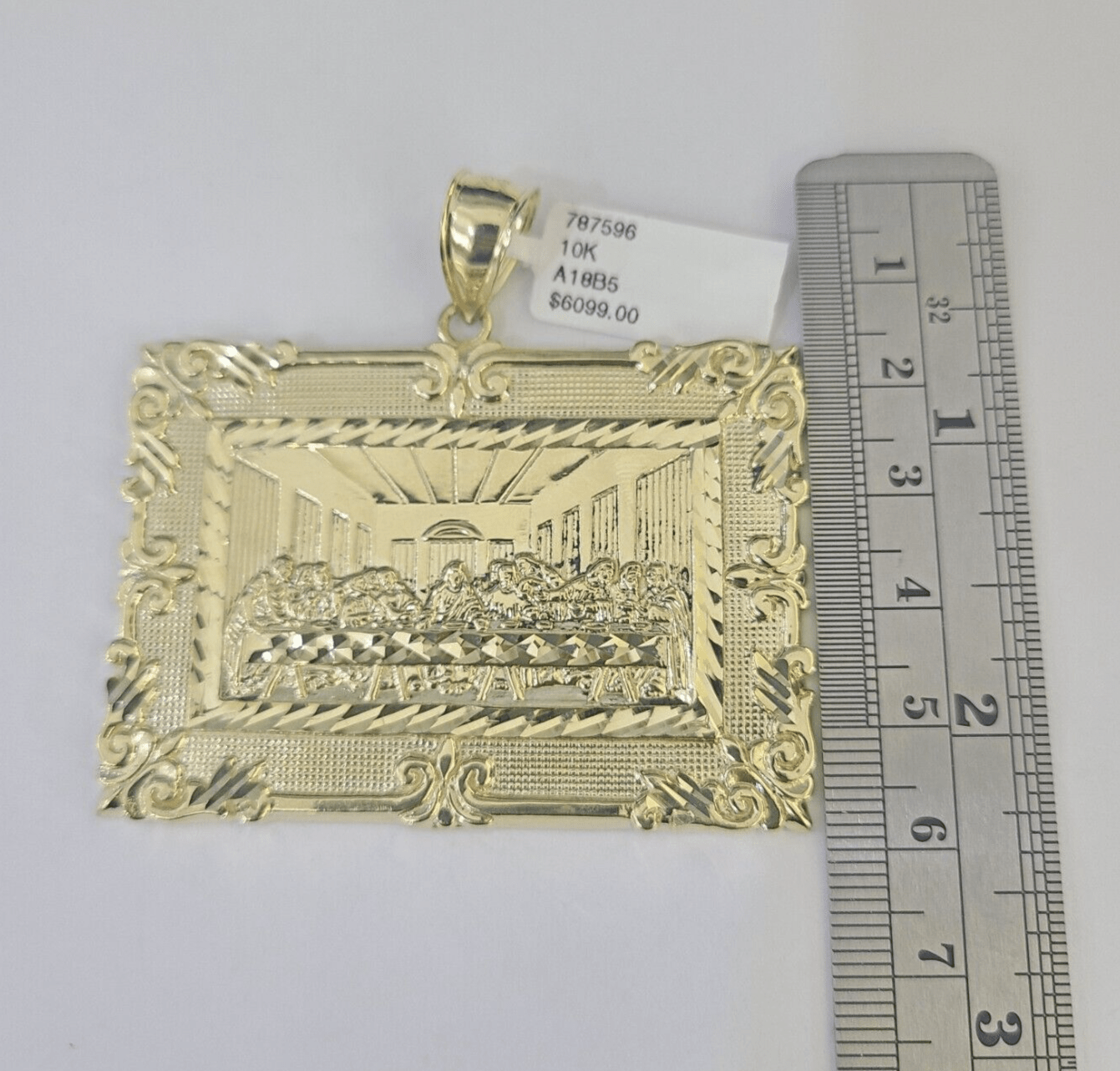 Real 10k Last Supper Pendant Charm Yellow Gold 2.5" Diamond Cut Genuine - GoldenlinQ
