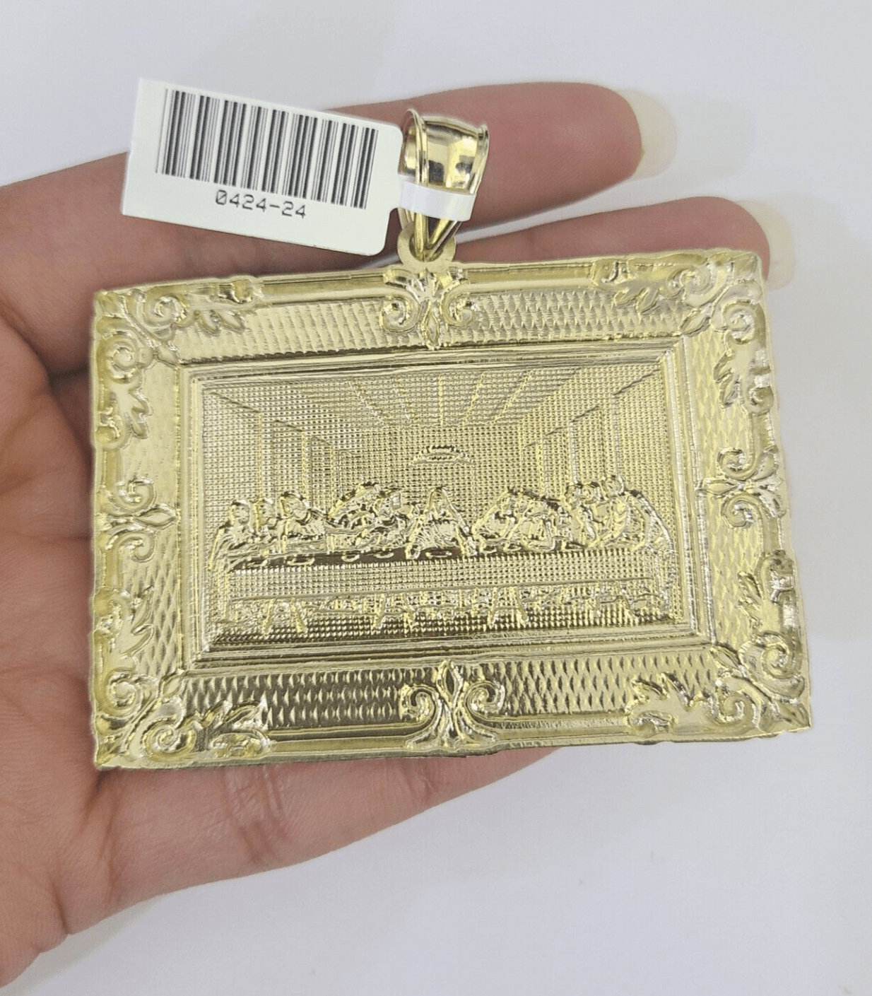 Real 10k Last Supper Pendant Charm Yellow Gold 2.5" Diamond Cut Genuine - GoldenlinQ