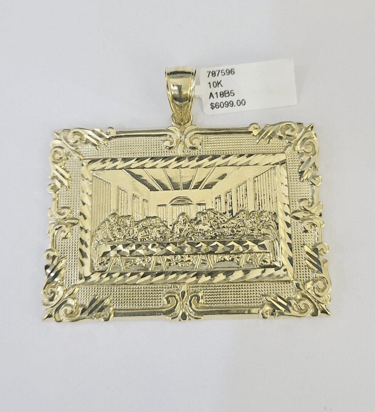 Real 10k Last Supper Pendant Charm Yellow Gold 2.5" Diamond Cut Genuine - GoldenlinQ