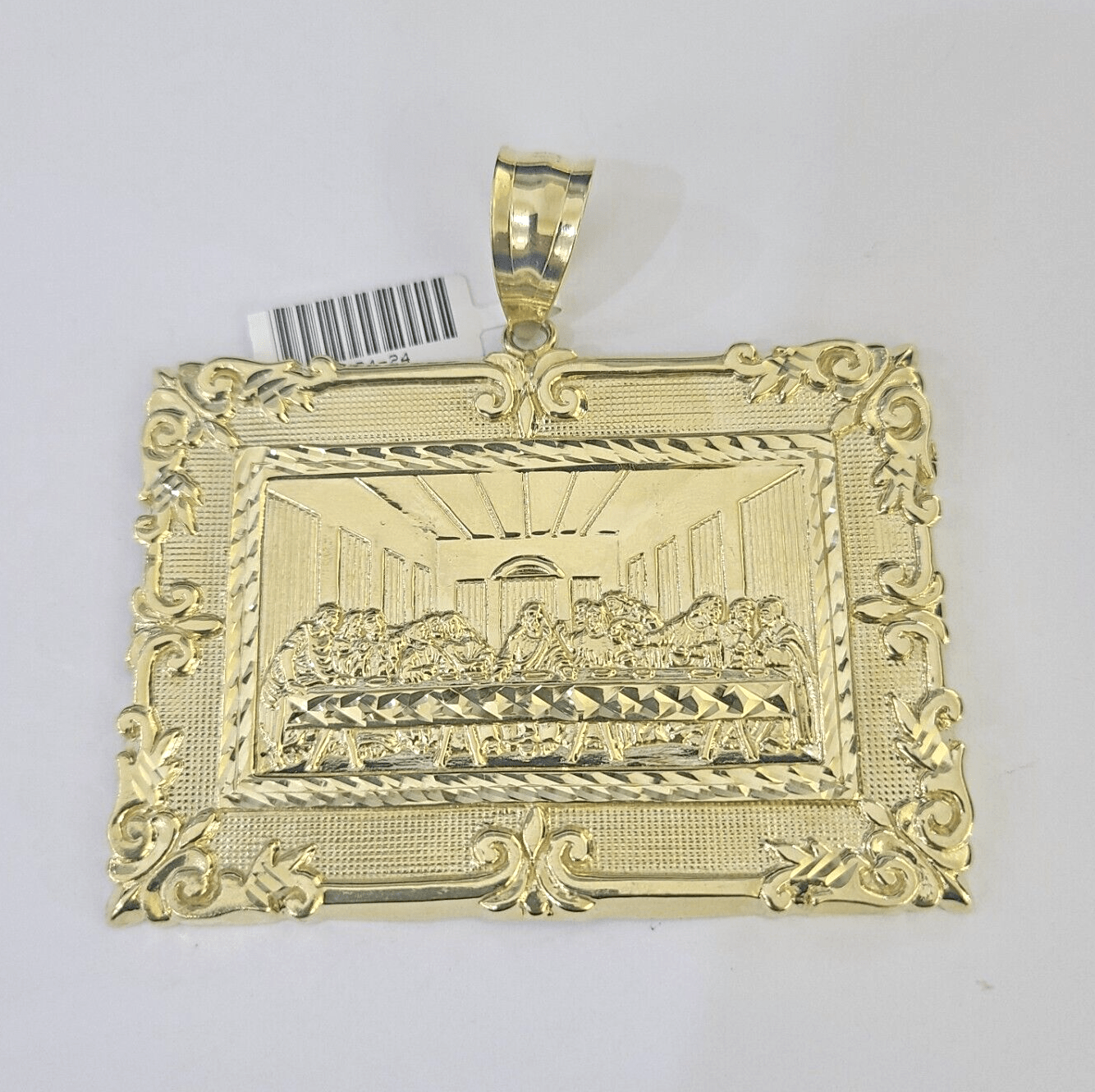 Real 10k Last Supper Pendant Charm Yellow Gold 3" Diamond Cut Genuine - GoldenlinQ
