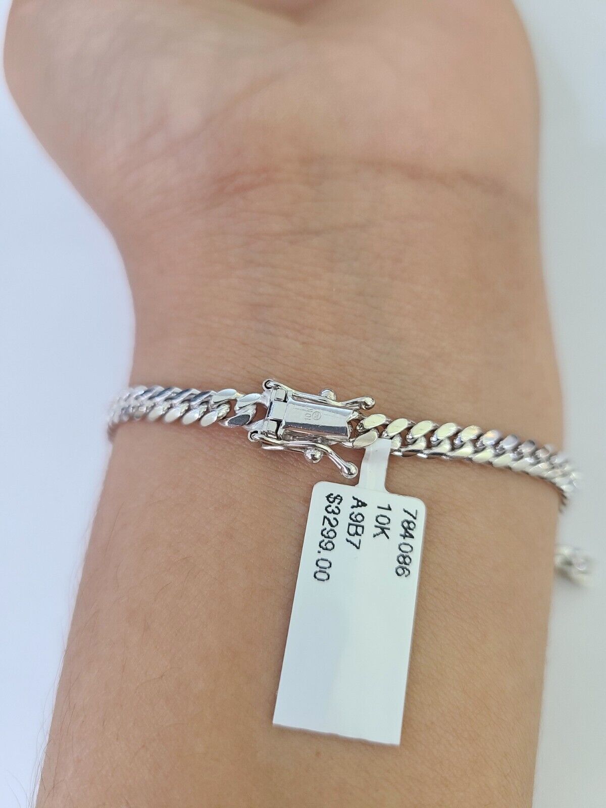 Real 10K Miami Cuban Bracelet White Gold Solid 4mm 8Inches Box Lock Genuine - GoldenlinQ