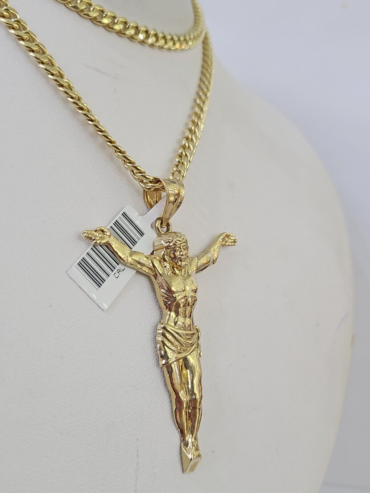 Real 10k Miami Cuban Chain Jesus Charm Set 4mm Yellow Gold Necklace Pendant - GoldenlinQ