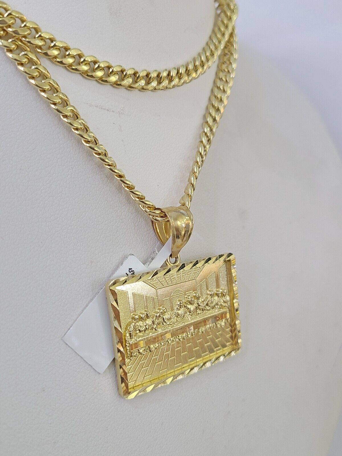 Real 10k Miami Cuban Chain Last Supper Charm Set 4mm Yellow Gold Necklace - GoldenlinQ