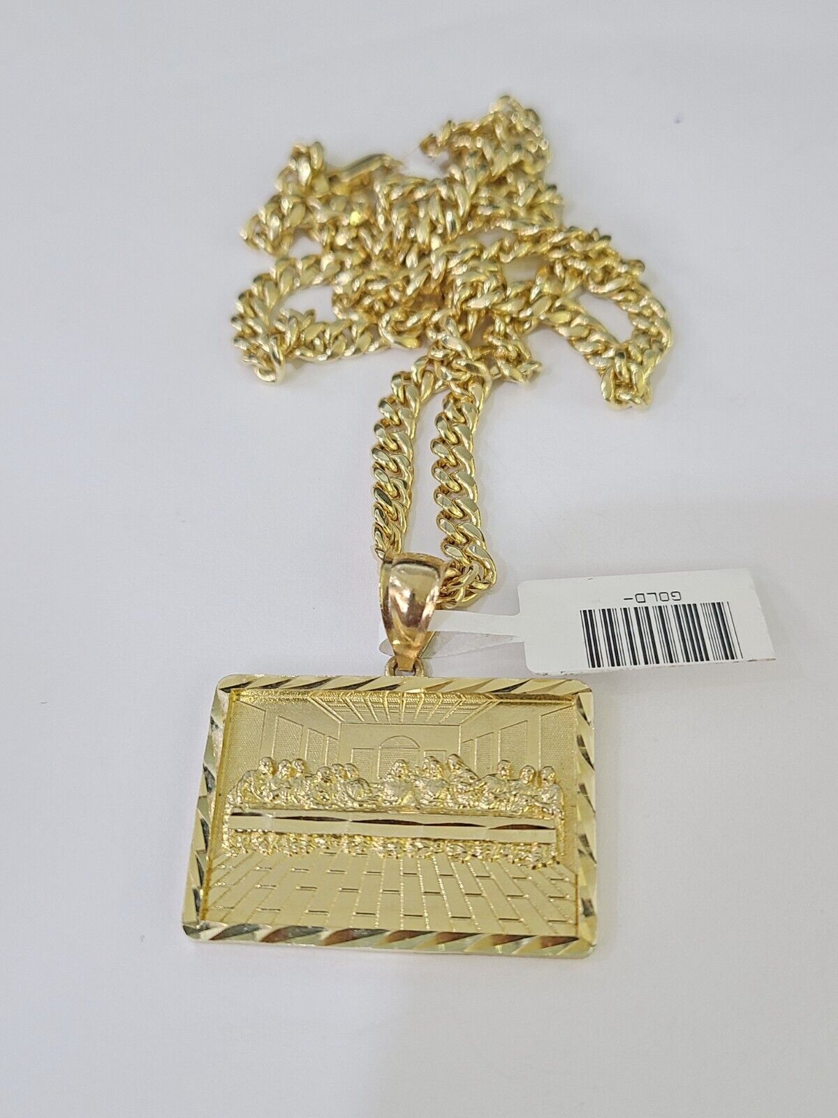 Real 10k Miami Cuban Chain Last Supper Charm Set 4mm Yellow Gold Necklace - GoldenlinQ