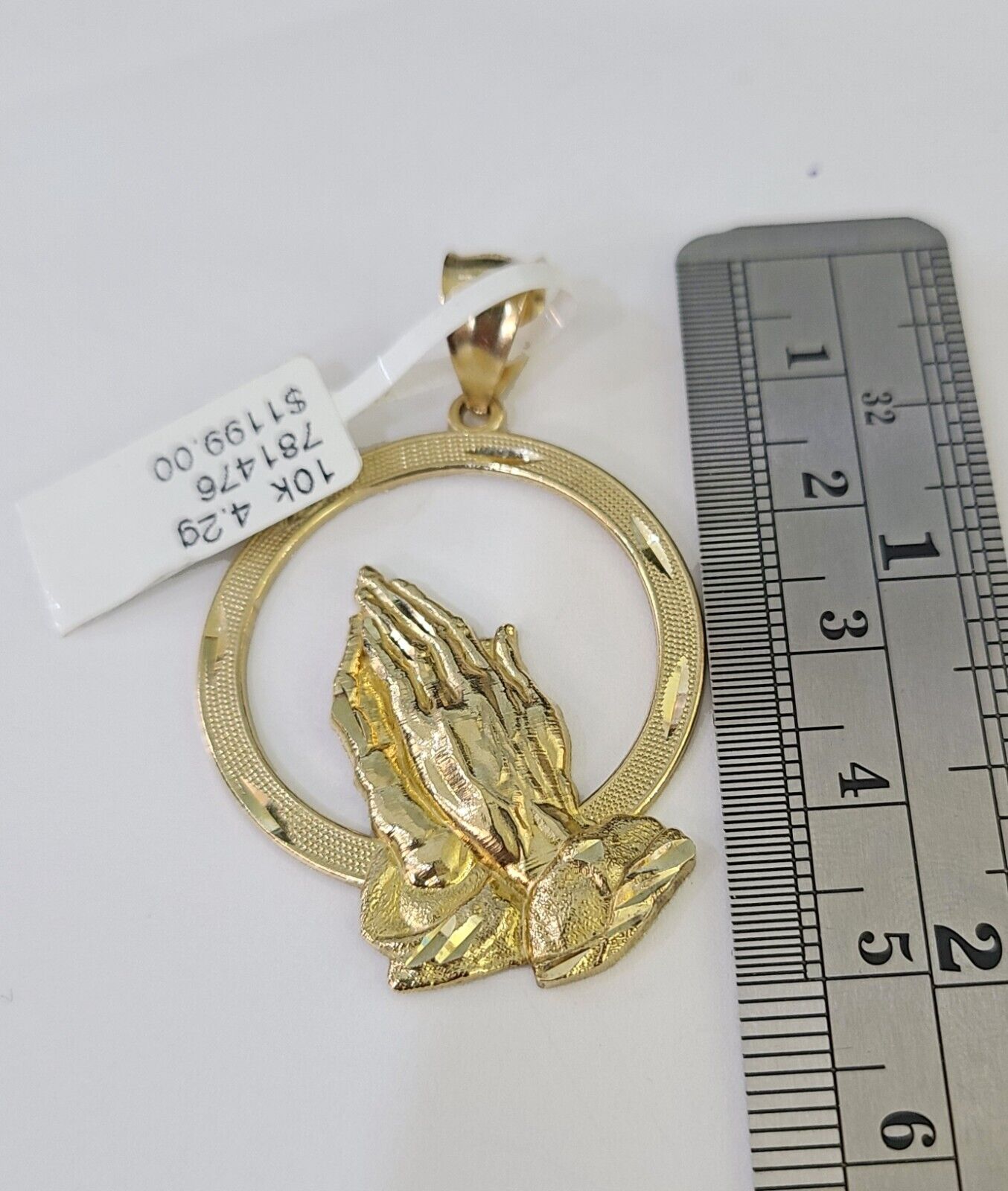 Real 10k Miami Cuban Chain Praying Hands Charm Set 4mm Yellow Gold Necklace - GoldenlinQ