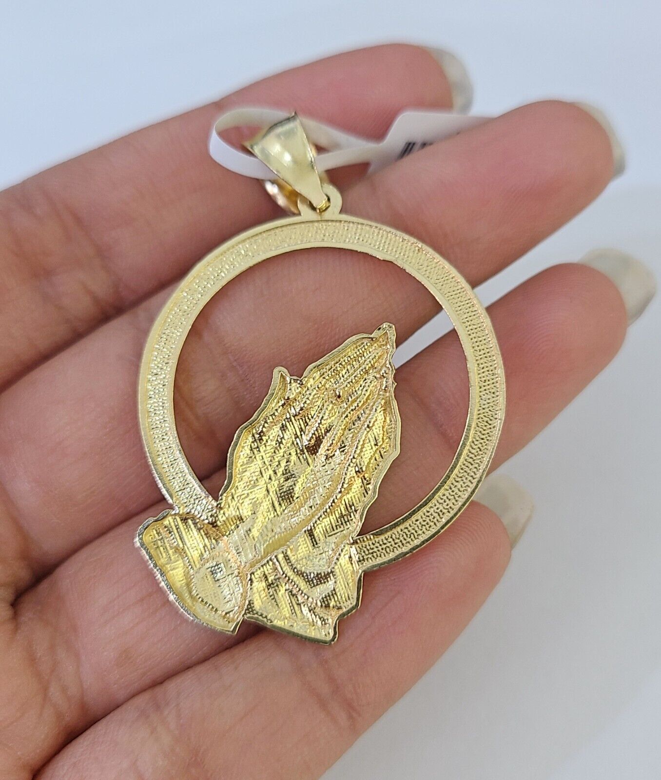 Real 10k Miami Cuban Chain Praying Hands Charm Set 4mm Yellow Gold Necklace - GoldenlinQ