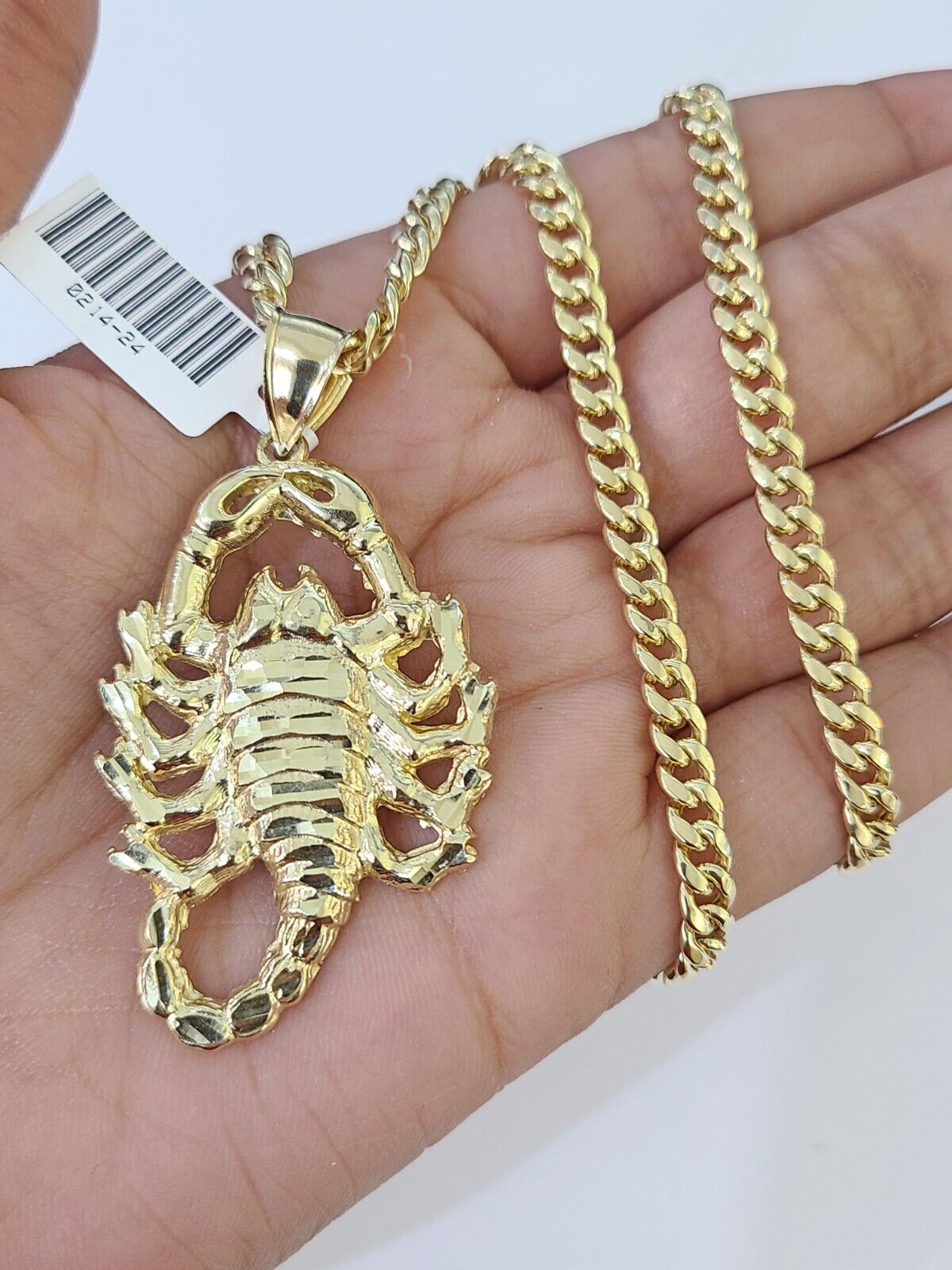Real 10k Miami Cuban Chain Scorpion Charm Set 4mm Yellow Gold Necklace Pendant - GoldenlinQ