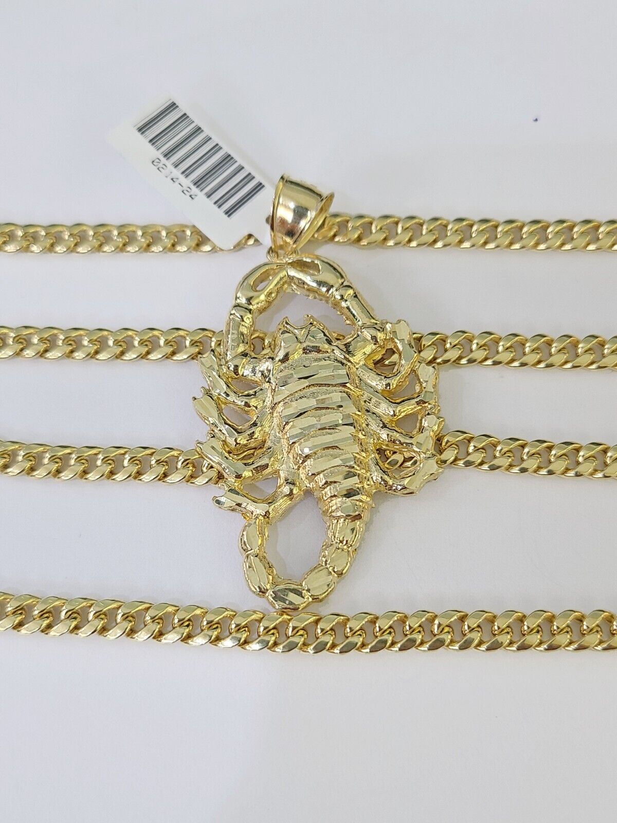 Real 10k Miami Cuban Chain Scorpion Charm Set 4mm Yellow Gold Necklace Pendant - GoldenlinQ