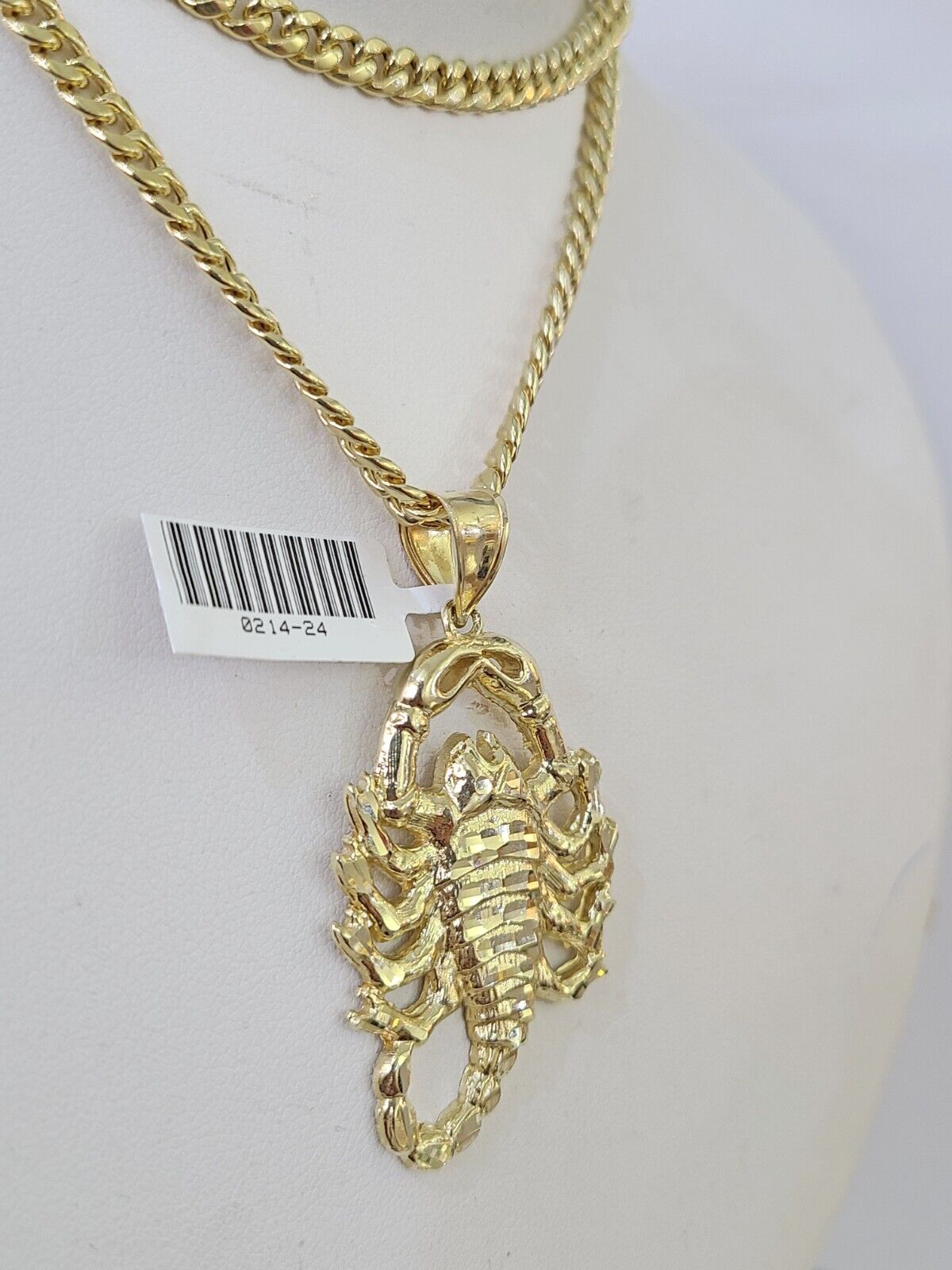 Real 10k Miami Cuban Chain Scorpion Charm Set 4mm Yellow Gold Necklace Pendant - GoldenlinQ