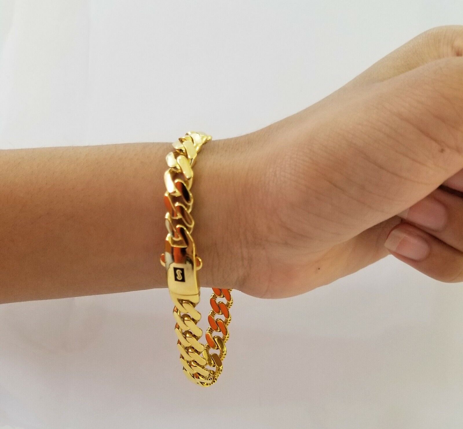 Real 10k Miami Cuban Link Monaco Chain 9mm Box Clasp 8" bracelet - GoldenlinQ