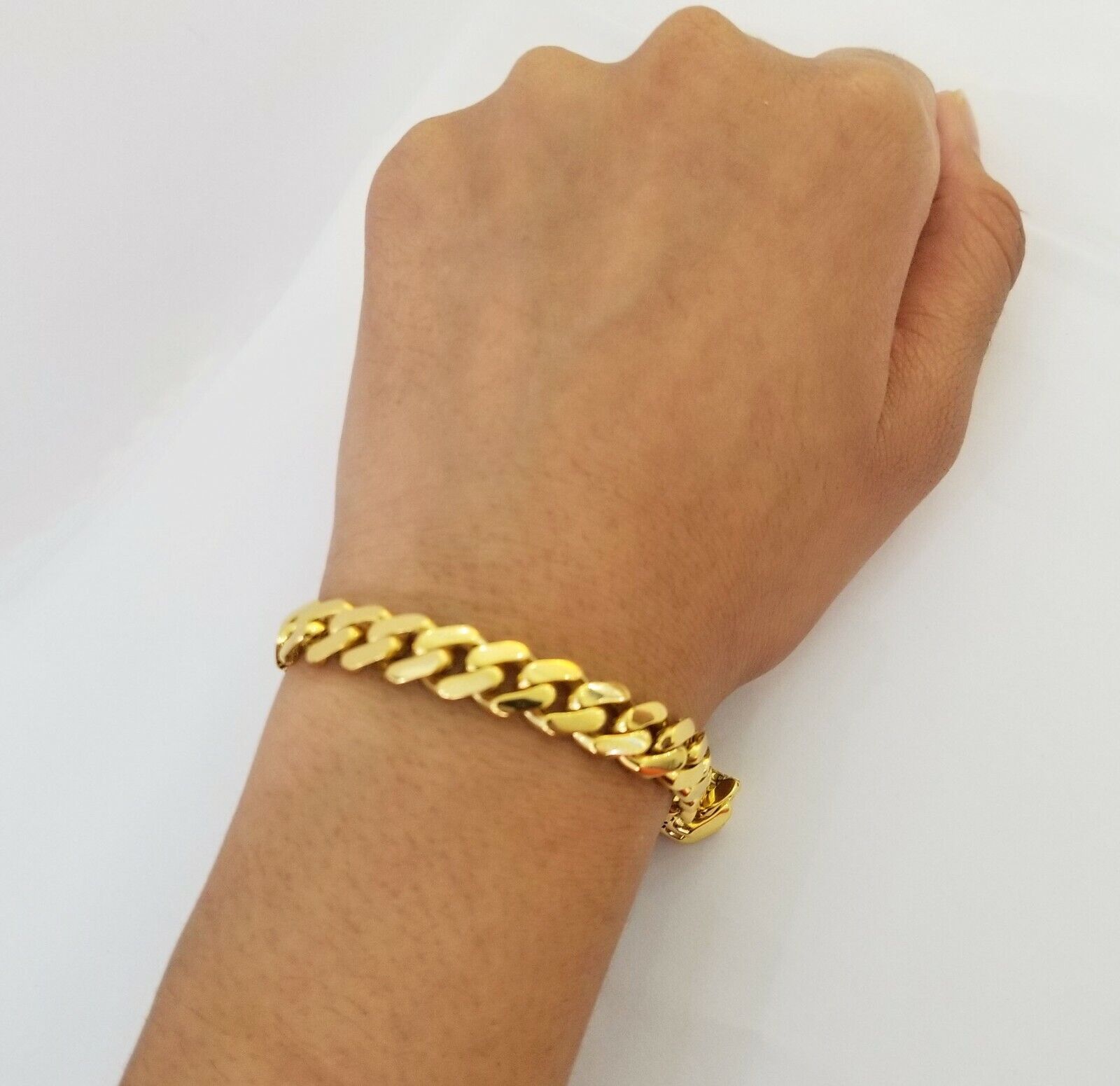 Real 10k Miami Cuban Link Monaco Chain 9mm Box Clasp 8" bracelet - GoldenlinQ